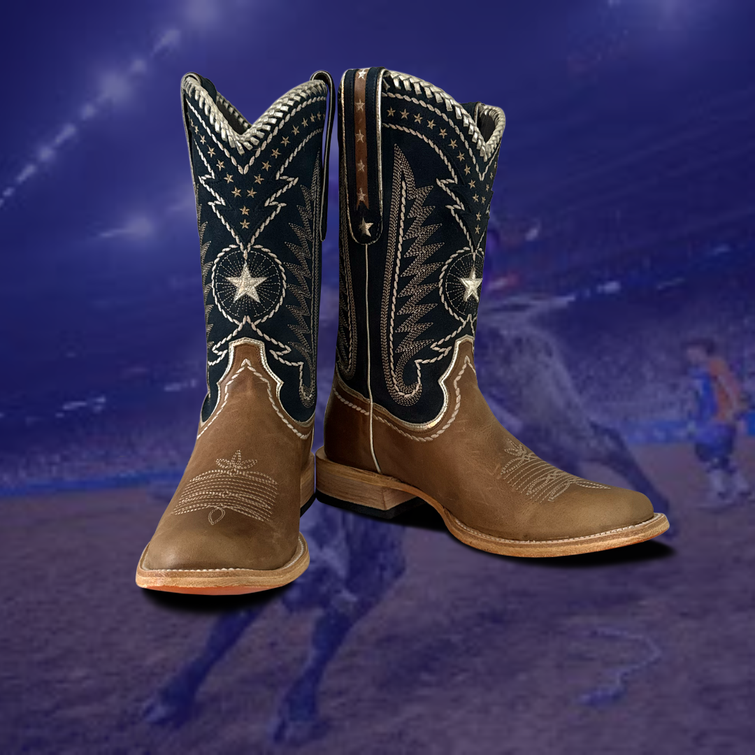 Men's Houston Rodeo Boots on Blue Background