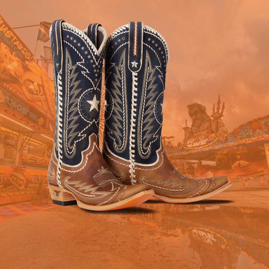 Women's Houston Rodeo Boots on Orange Background