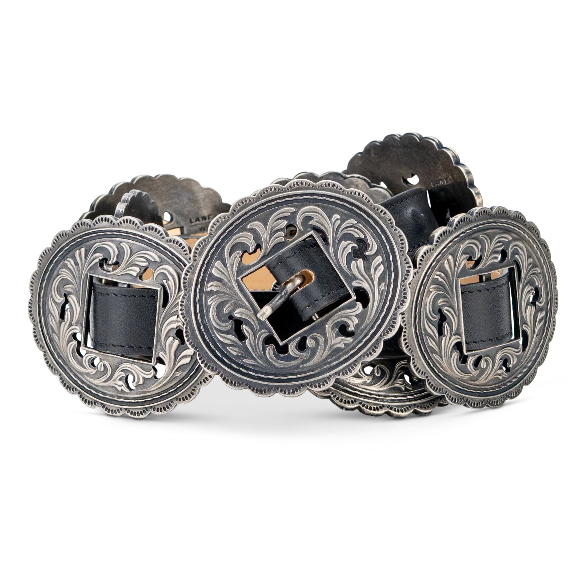 Lane Silver Concho Belt - Jet Black Belt Western Fashion by Lane