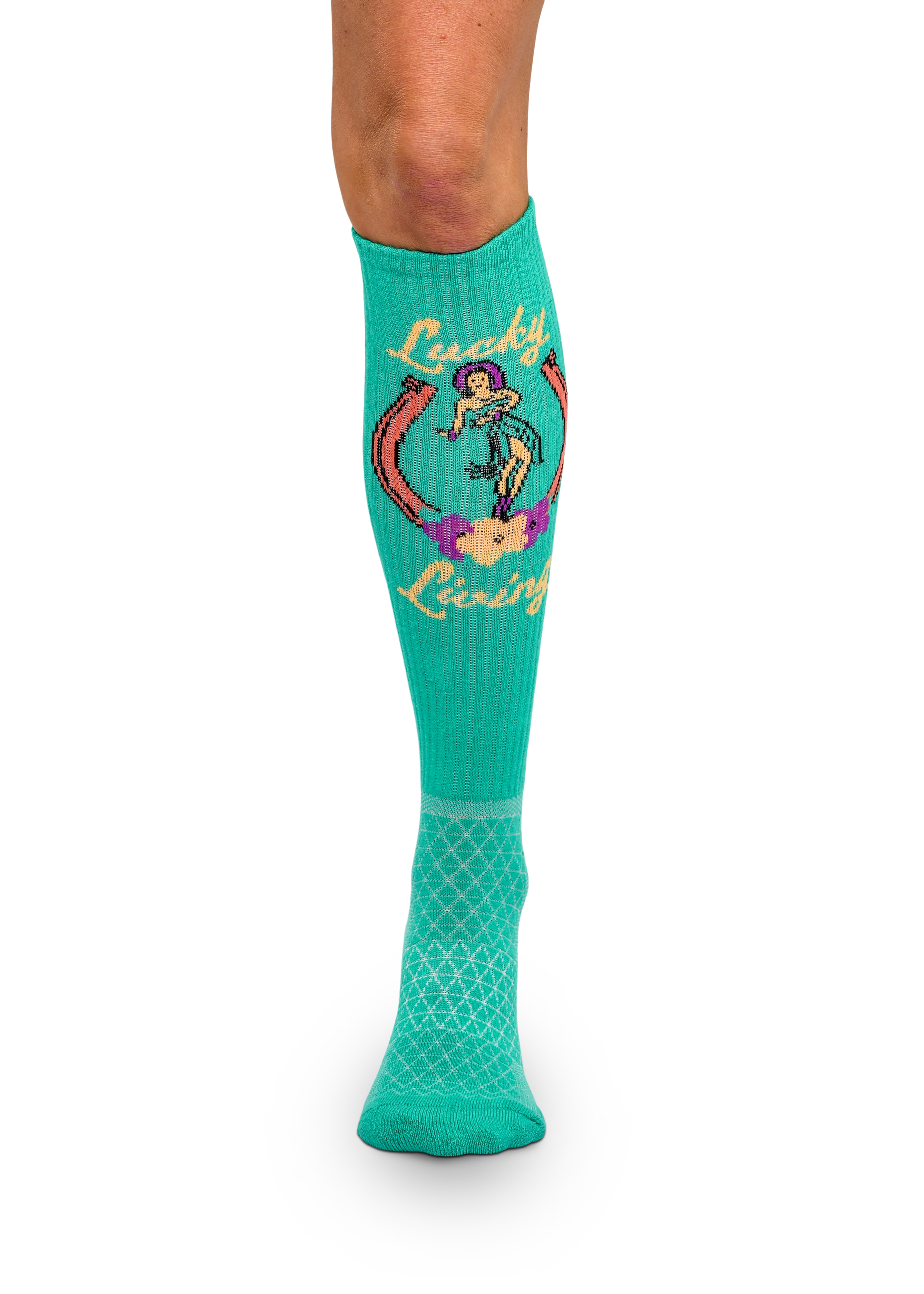 Lucky Living Island Cowgirl Turquoise Performance Socks Women's Mid-Calf Socks Western Fashion by Lane