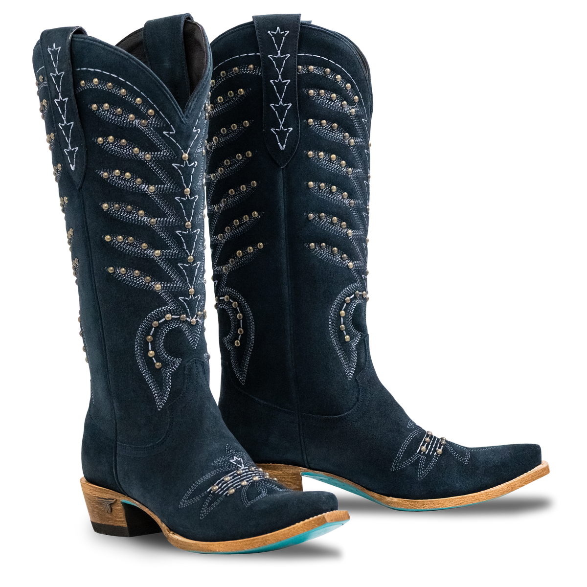 Studded Squash Blossom Boot - Navy Suede Ladies Boot Western Fashion by Lane