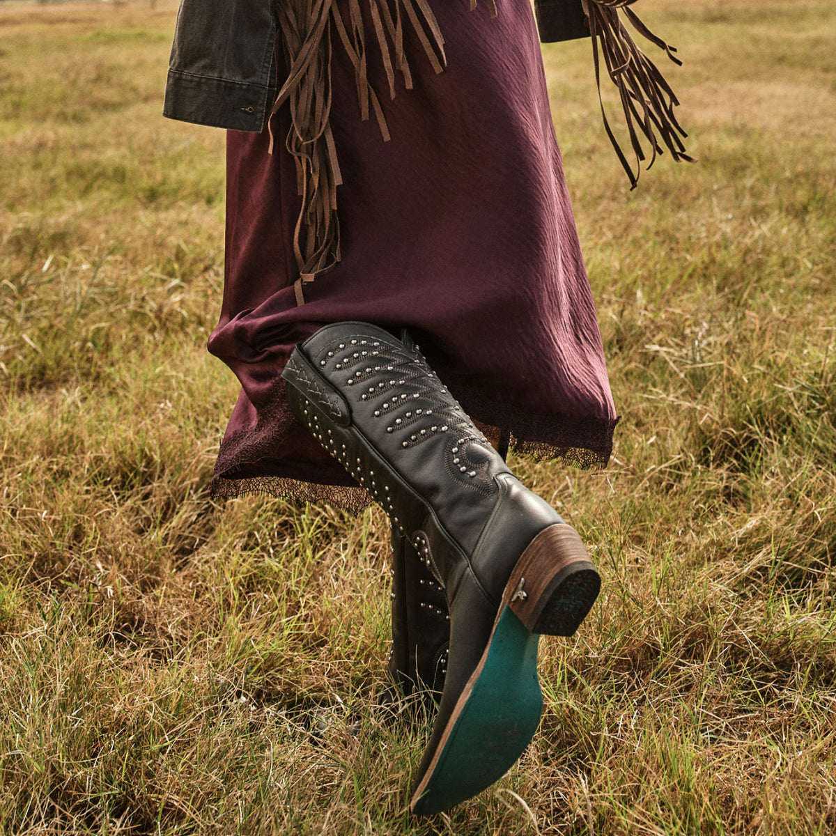 Studded Squash Blossom - Jet Black Ladies Boot Western Fashion by Lane