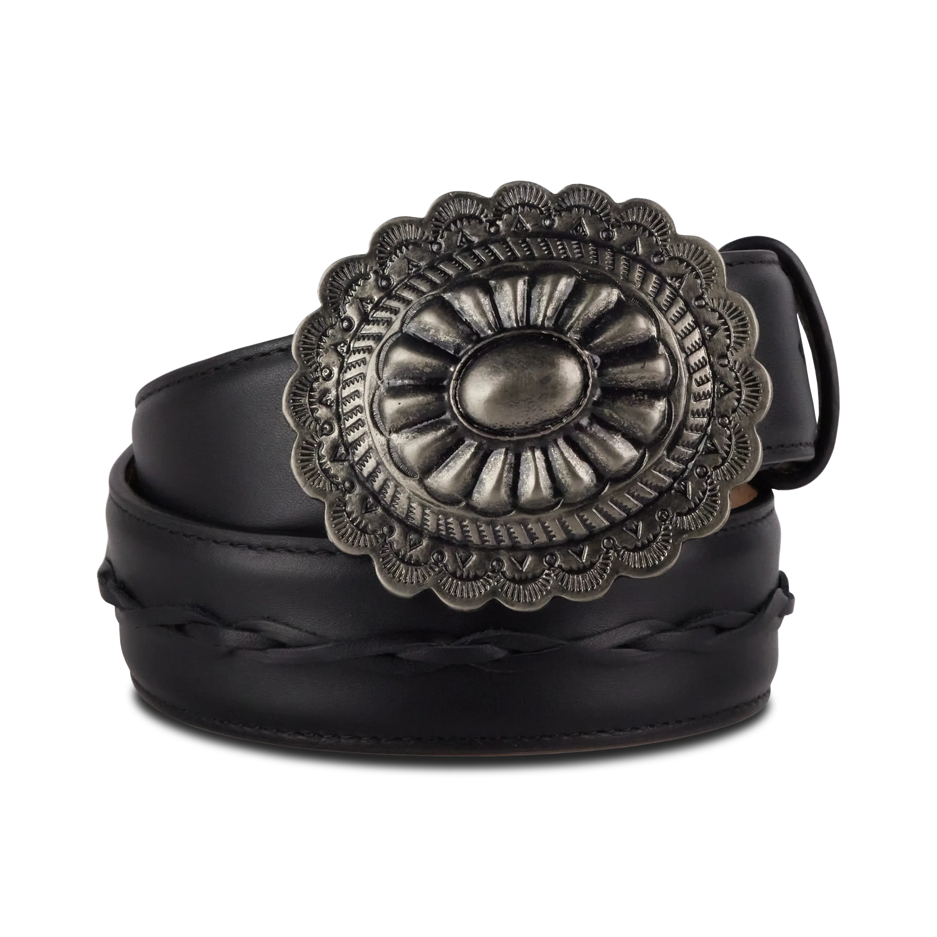 1.5 Woven Braided Belt with Round Buckle - Jet Black Belt Jet Black Western Fashion by Lane