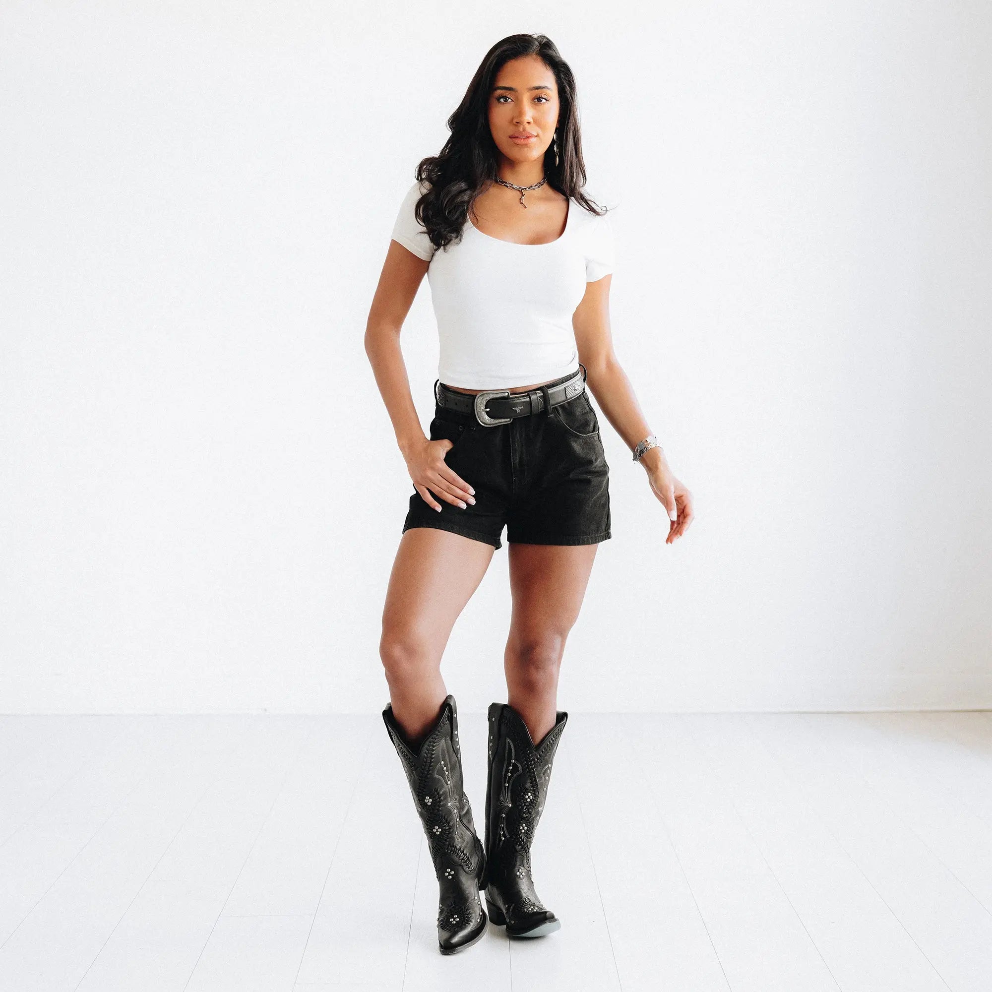 1.5 Woven Laced Belt with Single Buckle - Jet Black Belt Western Fashion by Lane
