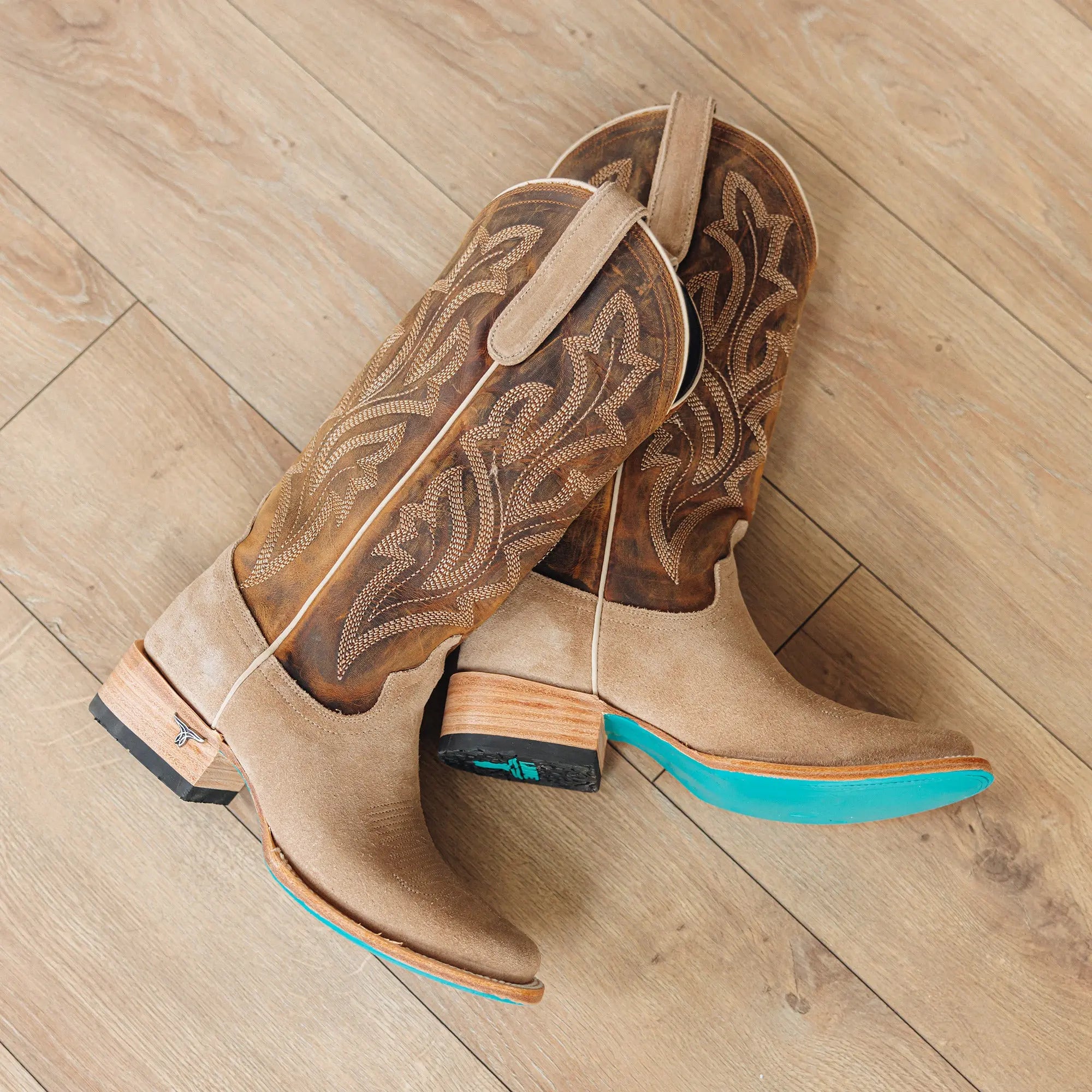 Classic Square Boot - Latte Suede and Burnt Caramel Ladies Boot Western Fashion by Lane