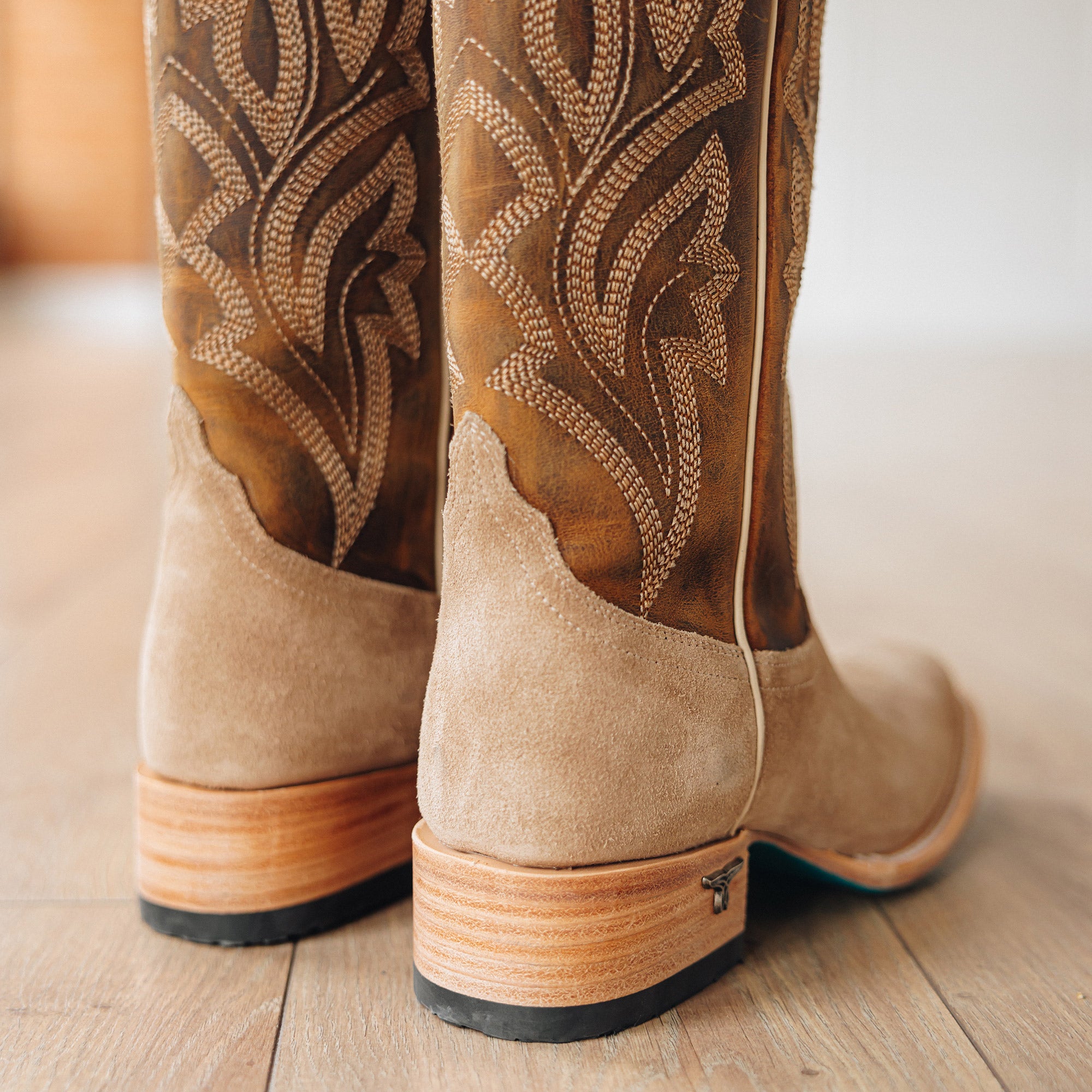Classic Square Boot - Latte Suede and Burnt Caramel Ladies Boot Western Fashion by Lane
