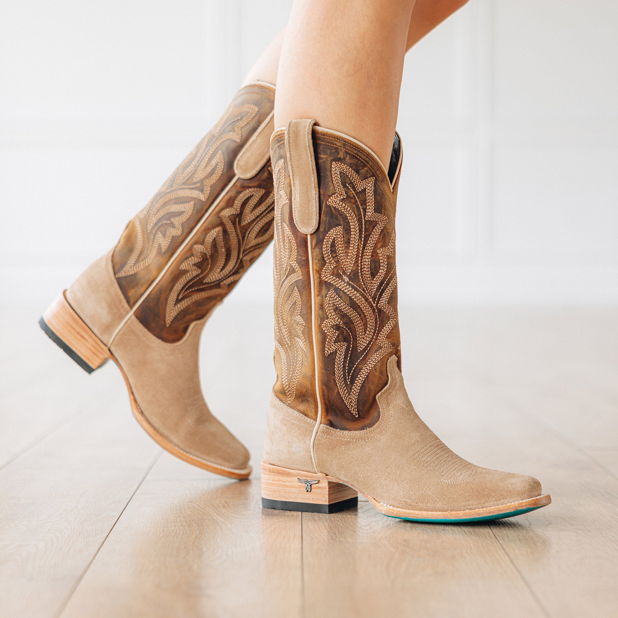 Classic Square Boot - Latte Suede and Burnt Caramel Ladies Boot Western Fashion by Lane