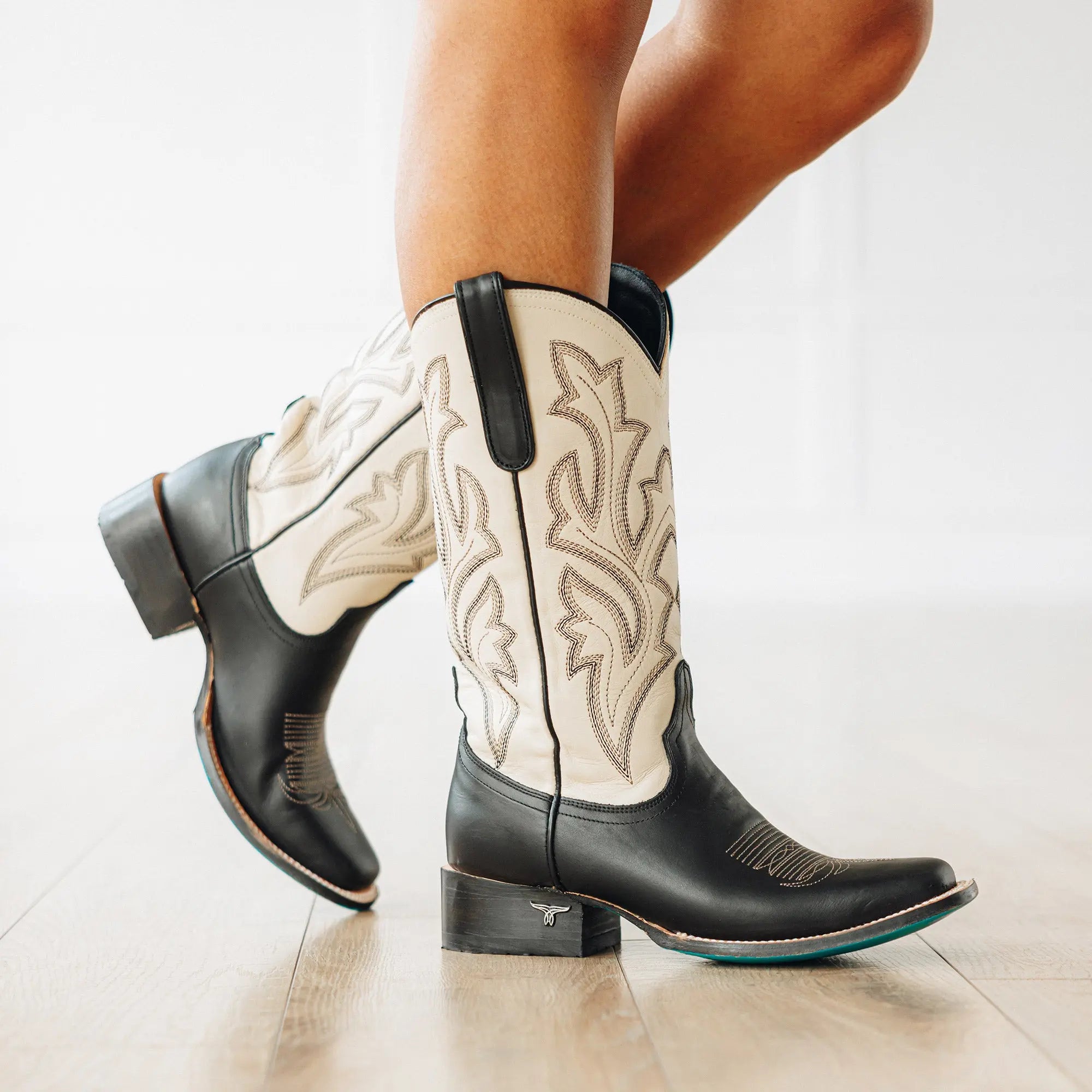 Classic Square Boot - Jet Black and Pale Ivory Ladies Boot Western Fashion by Lane