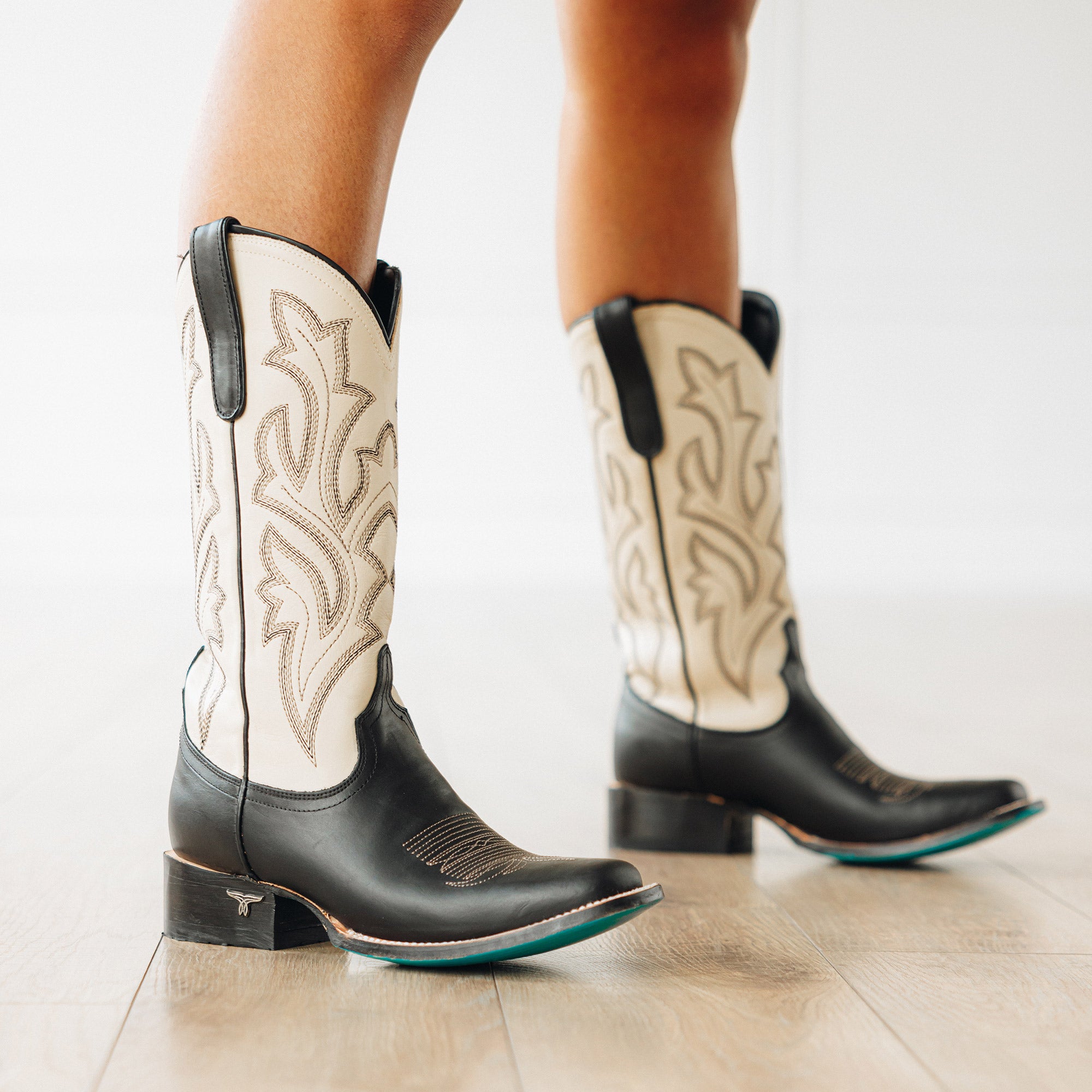 Classic Square Boot - Jet Black and Pale Ivory Ladies Boot Western Fashion by Lane