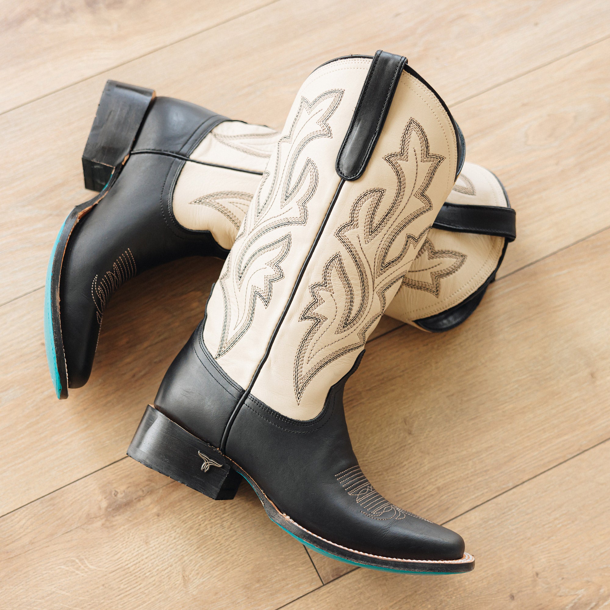 Classic Square Boot - Jet Black and Pale Ivory Ladies Boot Western Fashion by Lane