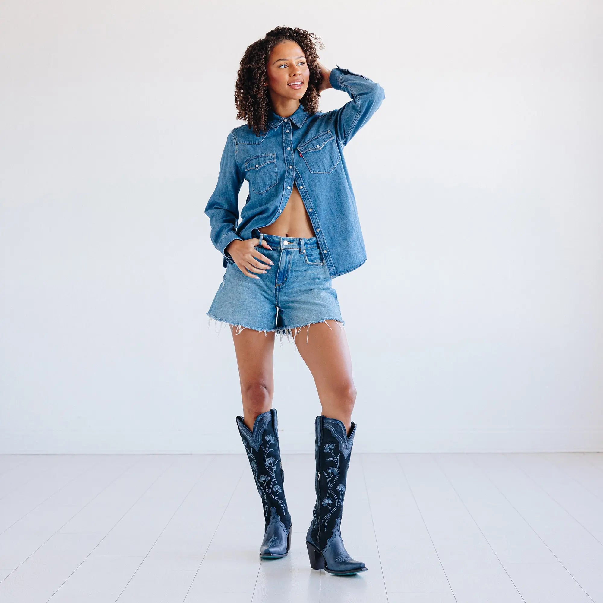 Tessa Knee High - Navy Suede Ladies Boot Western Fashion by Lane