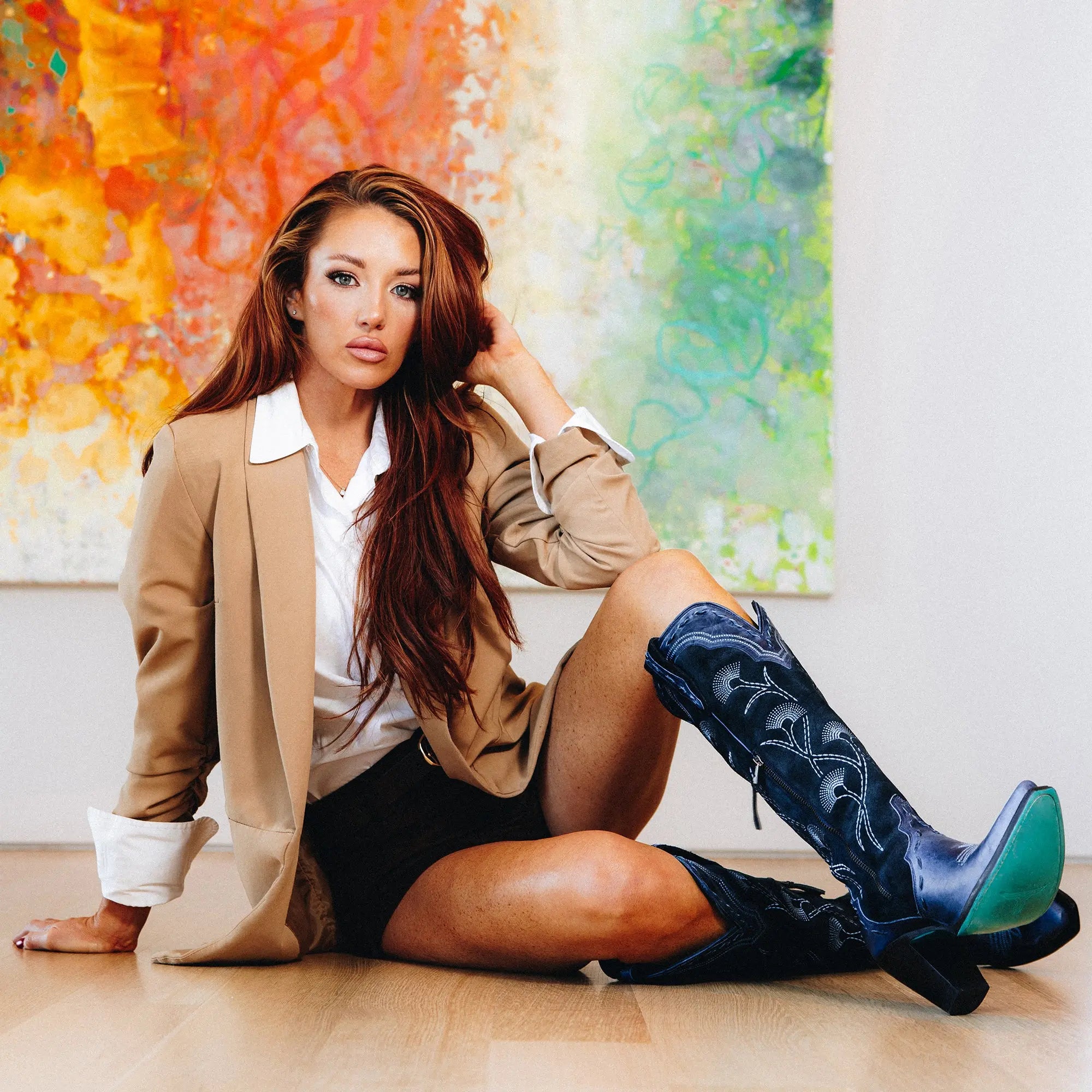 Tessa Knee High - Navy Suede Ladies Boot Western Fashion by Lane