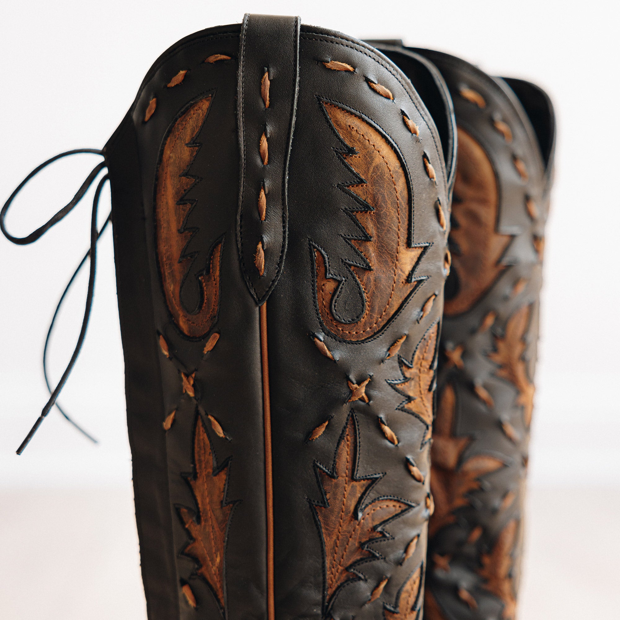 Reverie Knee High Corset - Jet Black and Burnt Caramel Ladies Boot Western Fashion by Lane