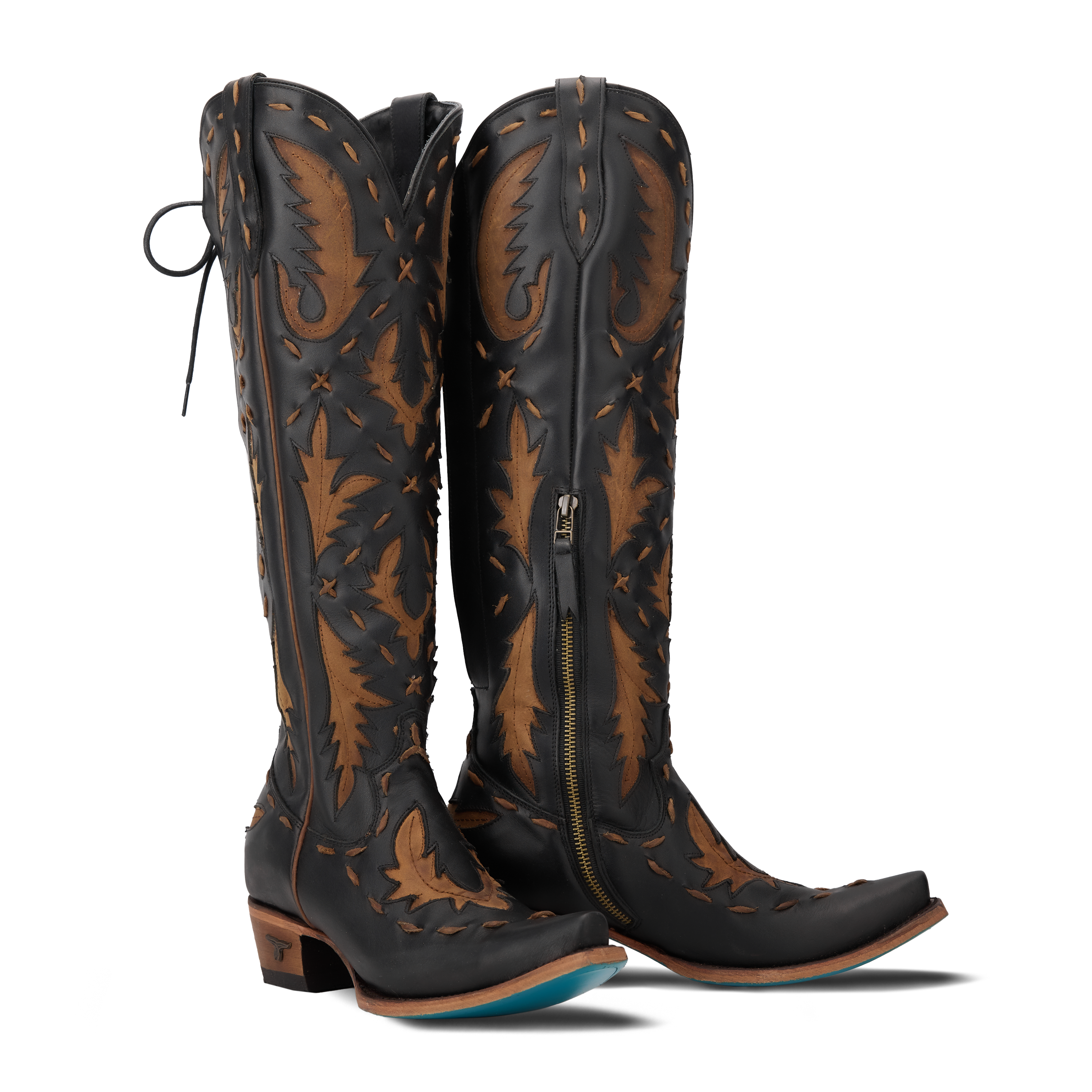 Reverie Knee High Corset - Jet Black and Burnt Caramel Ladies Boot Jet Black and Burnt Caramel Western Fashion by Lane