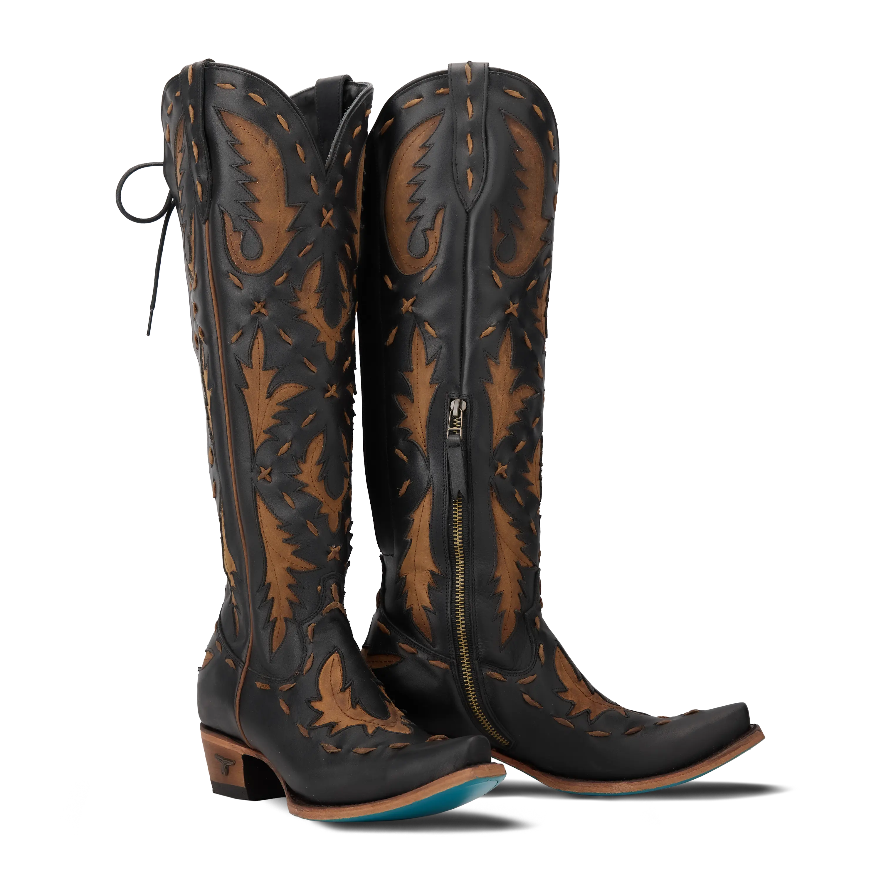 Reverie Knee High Corset - Jet Black and Burnt Caramel Ladies Boot Jet Black and Burnt Caramel Western Fashion by Lane