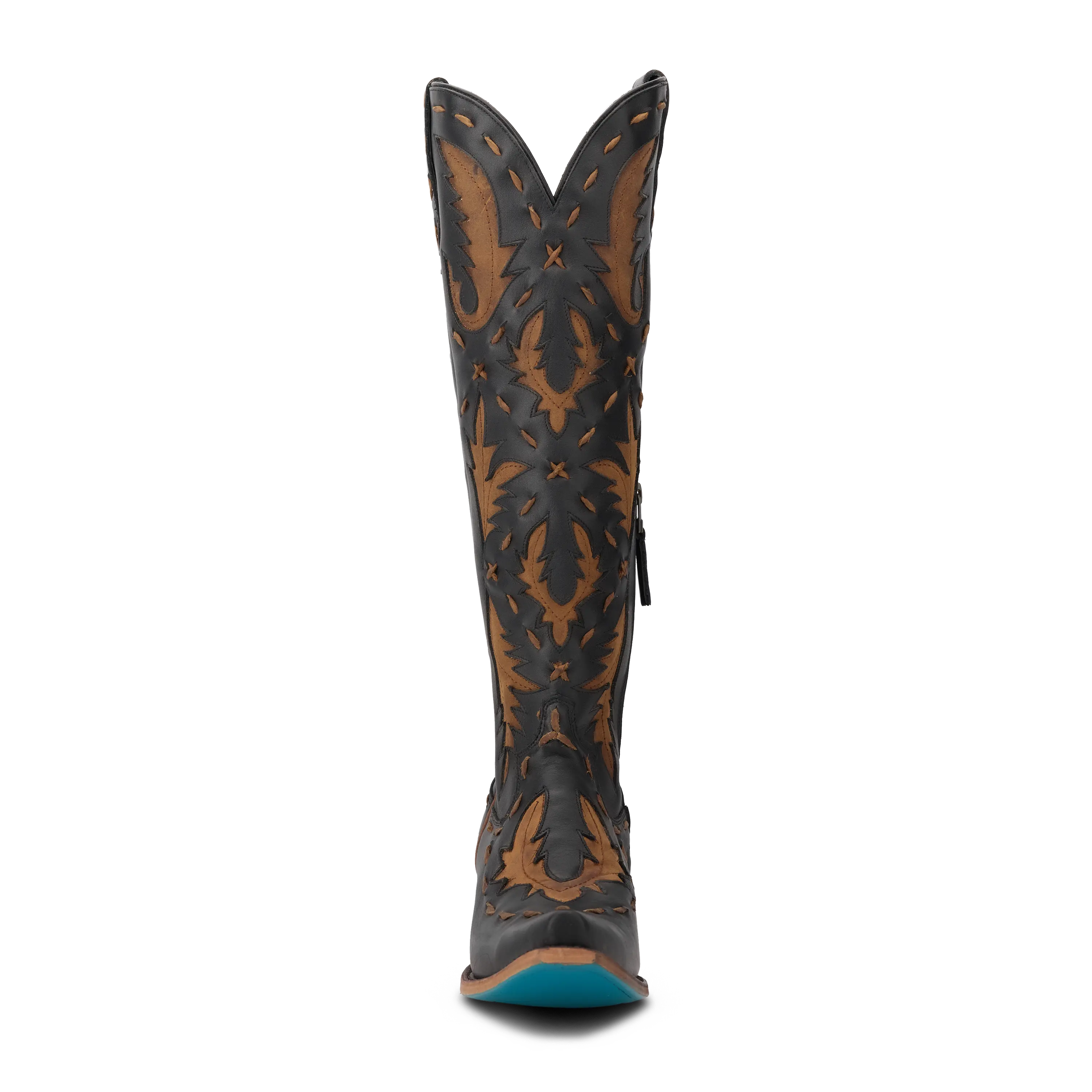Reverie Knee High Corset - Jet Black and Burnt Caramel Ladies Boot Western Fashion by Lane
