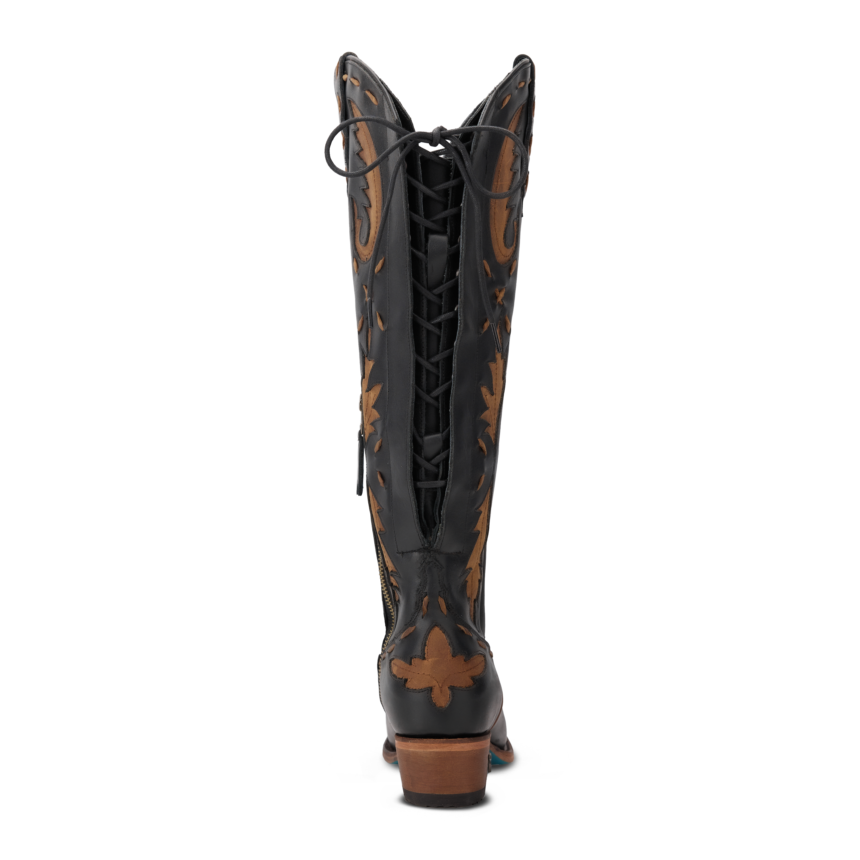Reverie Knee High Corset - Jet Black and Burnt Caramel Ladies Boot Western Fashion by Lane