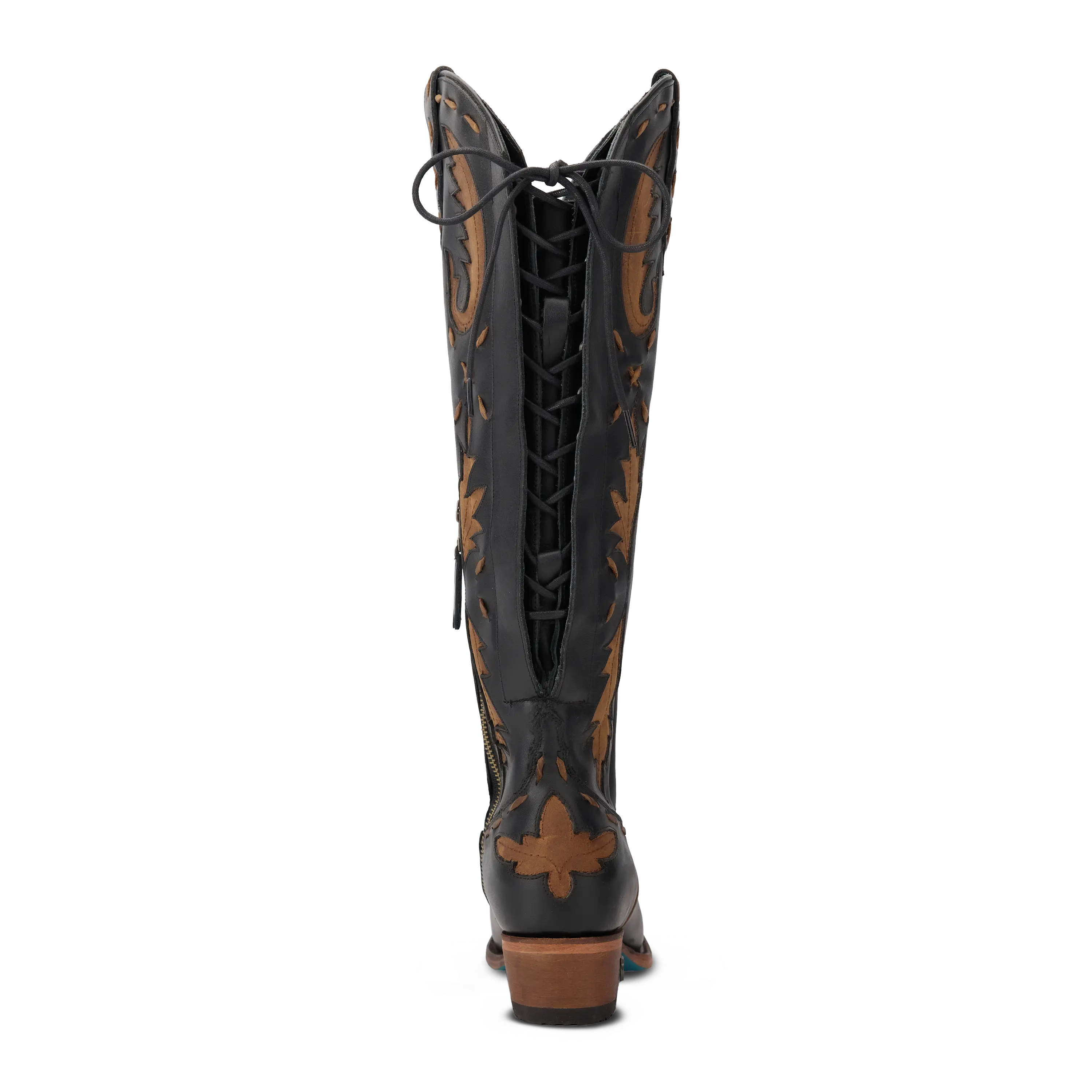 Reverie Knee High Corset - Jet Black and Burnt Caramel Ladies Boot Western Fashion by Lane