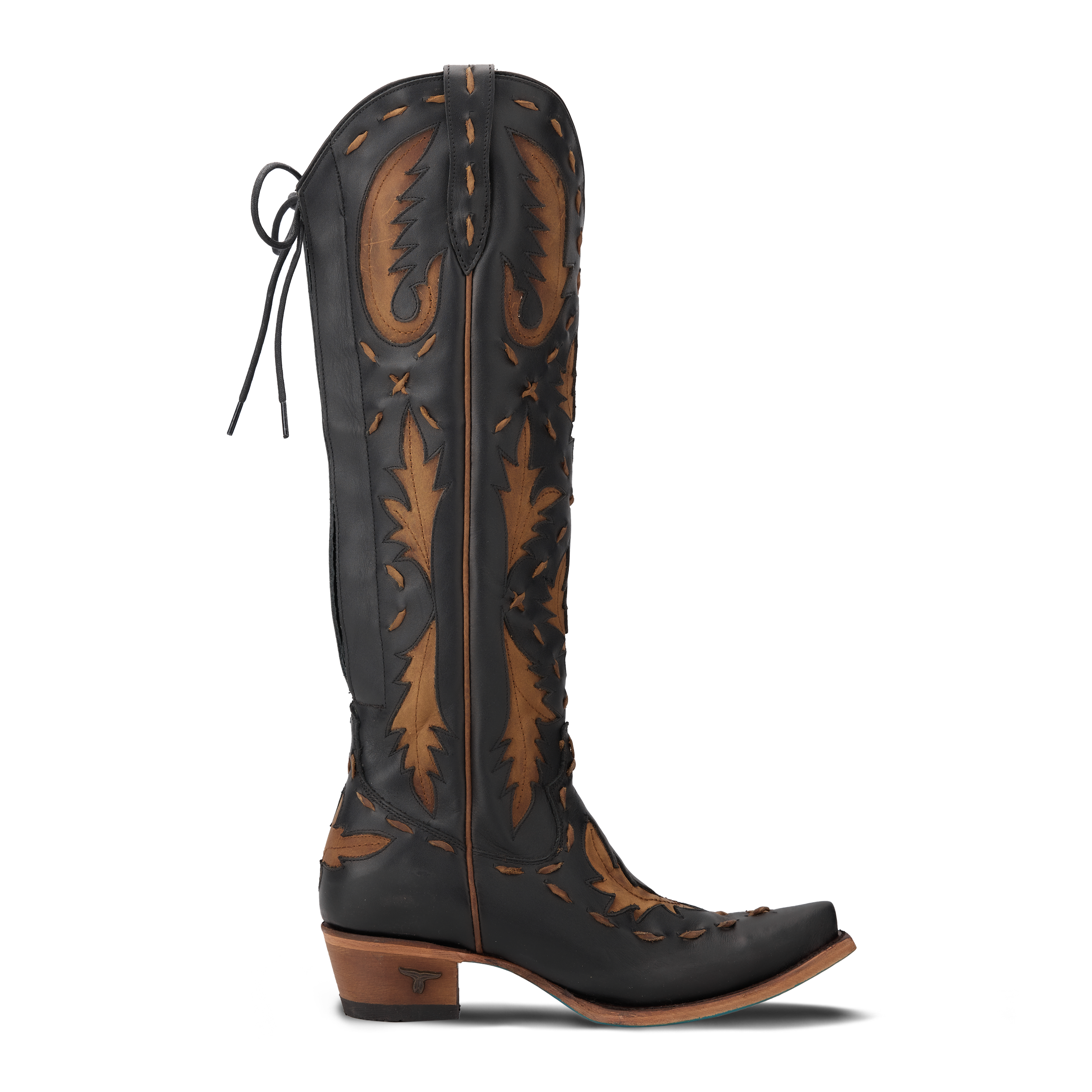 Reverie Knee High Corset - Jet Black and Burnt Caramel Ladies Boot Western Fashion by Lane
