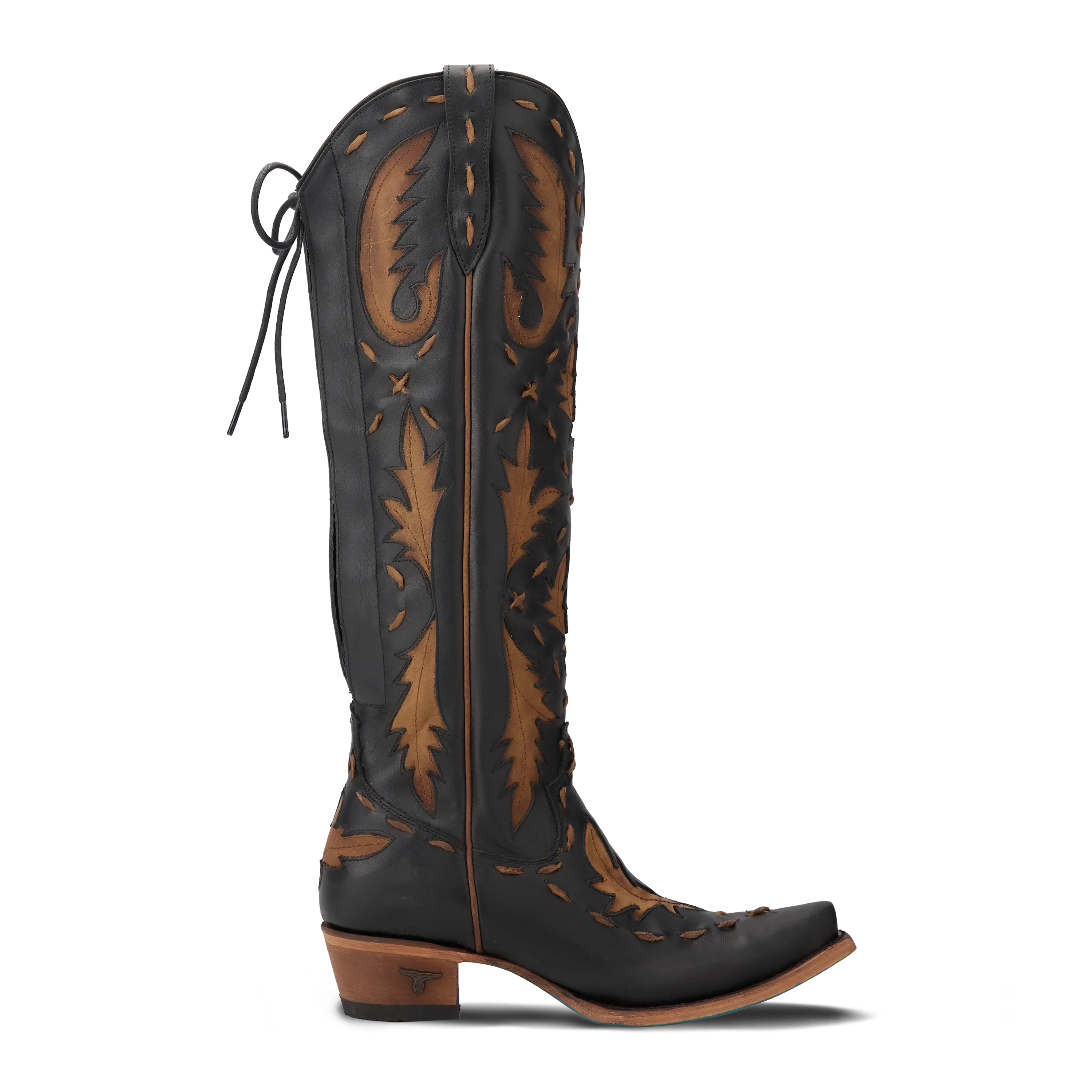 Reverie Knee High Corset - Jet Black and Burnt Caramel Ladies Boot Western Fashion by Lane