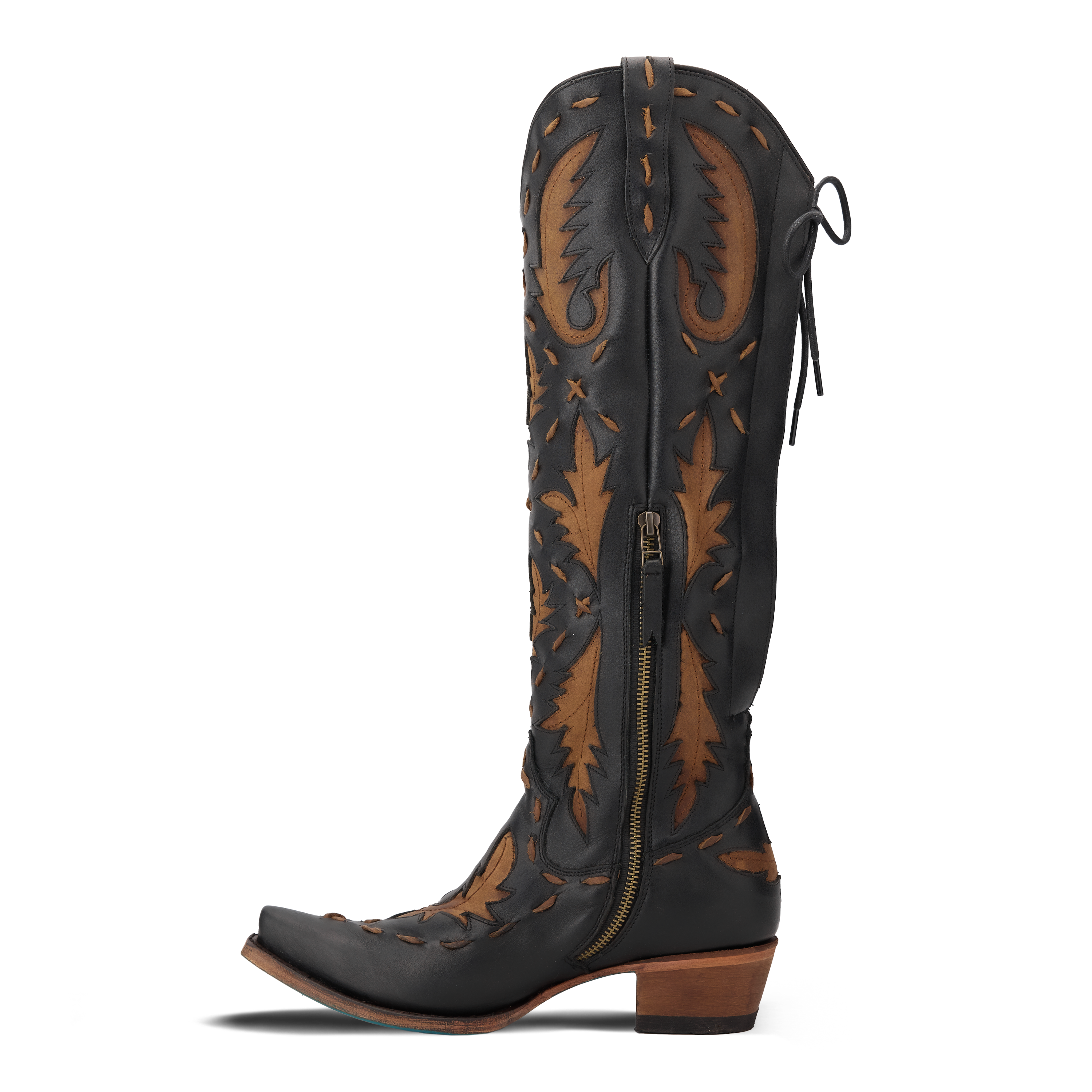 Reverie Knee High Corset - Jet Black and Burnt Caramel Ladies Boot Western Fashion by Lane