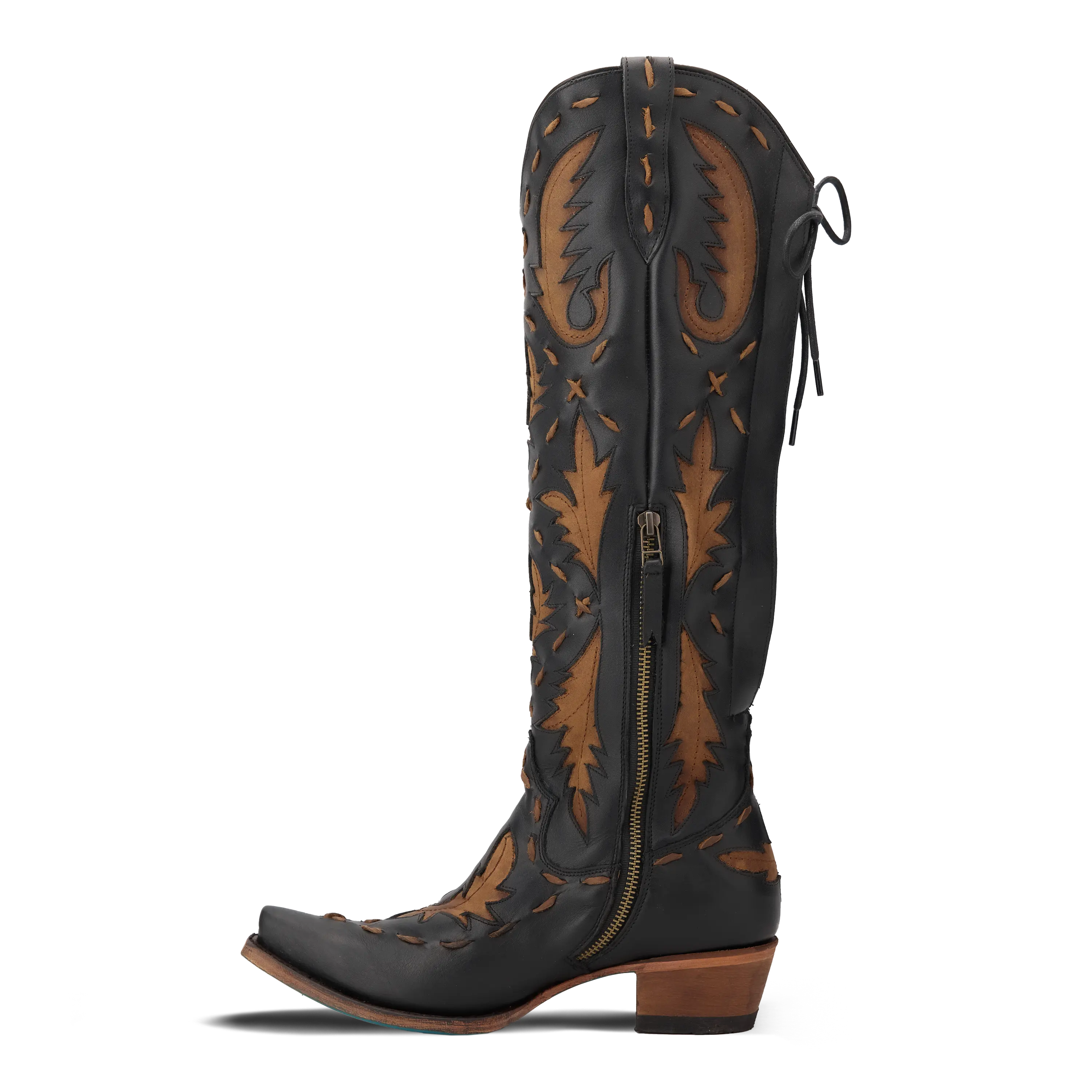 Reverie Knee High Corset - Jet Black and Burnt Caramel Ladies Boot Western Fashion by Lane