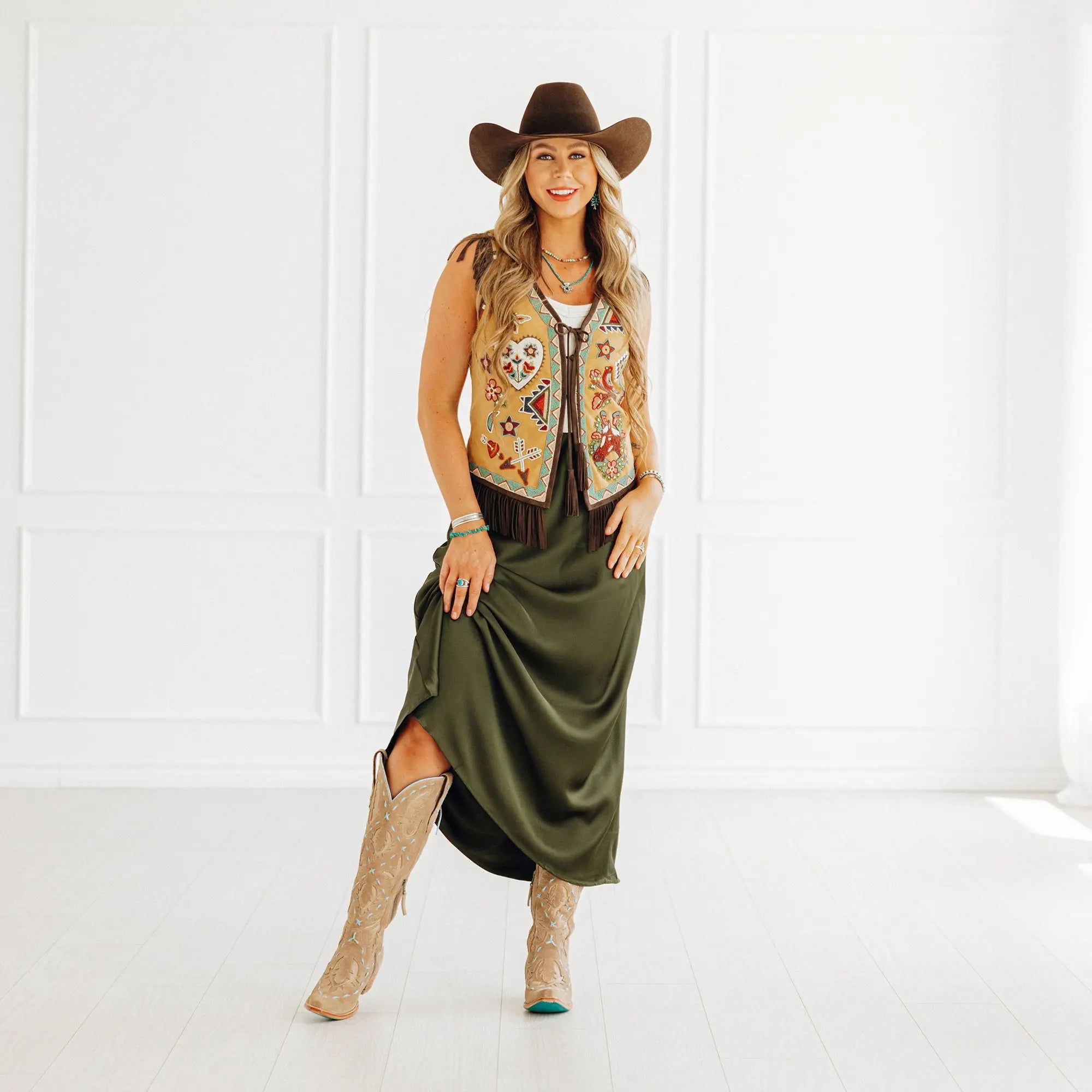 Reverie Knee High Corset - Latte Suede and Powder Blue Ladies Boot Western Fashion by Lane