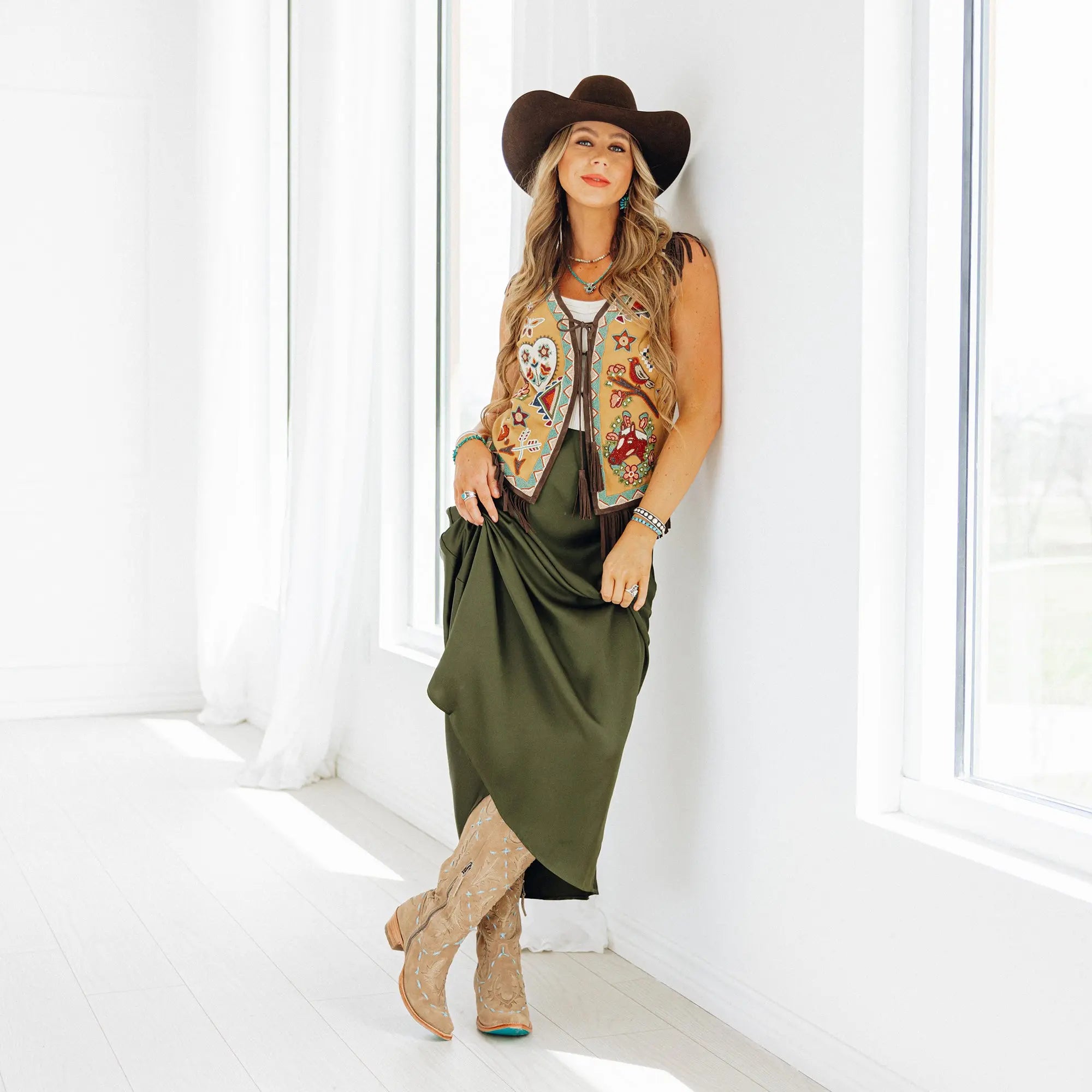 Reverie Knee High Corset - Latte Suede and Powder Blue Ladies Boot Western Fashion by Lane
