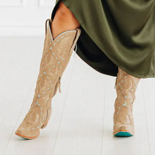 Reverie Knee High Corset - Latte Suede and Powder Blue Ladies Boot Western Fashion by Lane