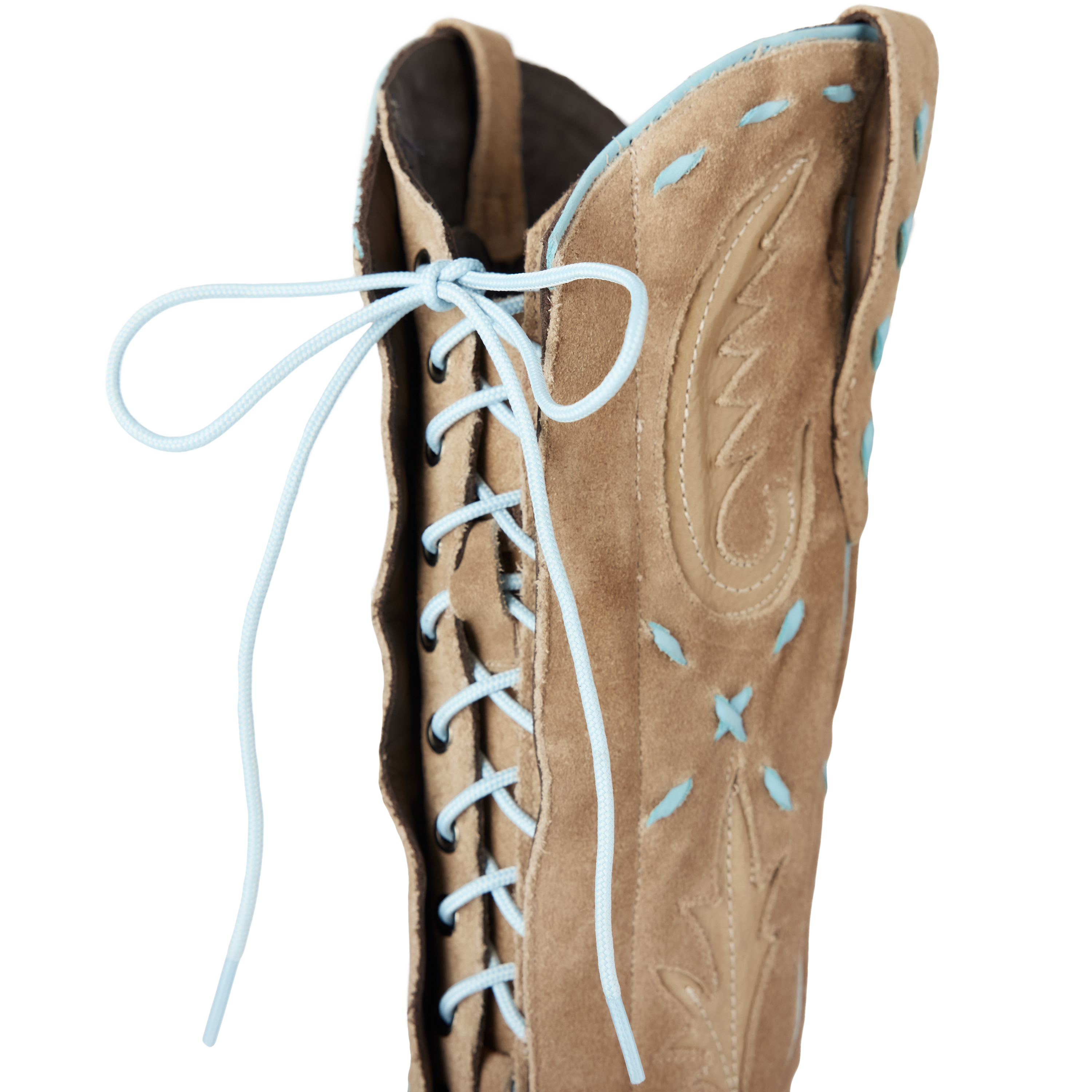 Reverie Knee High Corset - Latte Suede and Powder Blue Ladies Boot Western Fashion by Lane