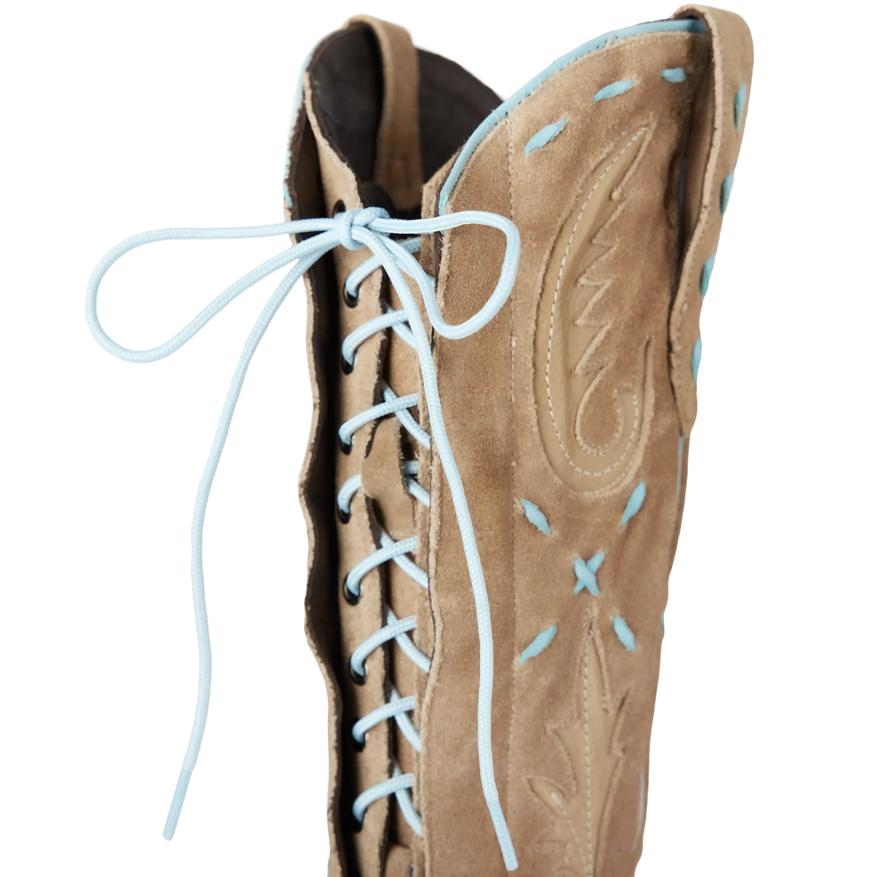 Reverie Knee High Corset - Latte Suede and Powder Blue Ladies Boot Western Fashion by Lane