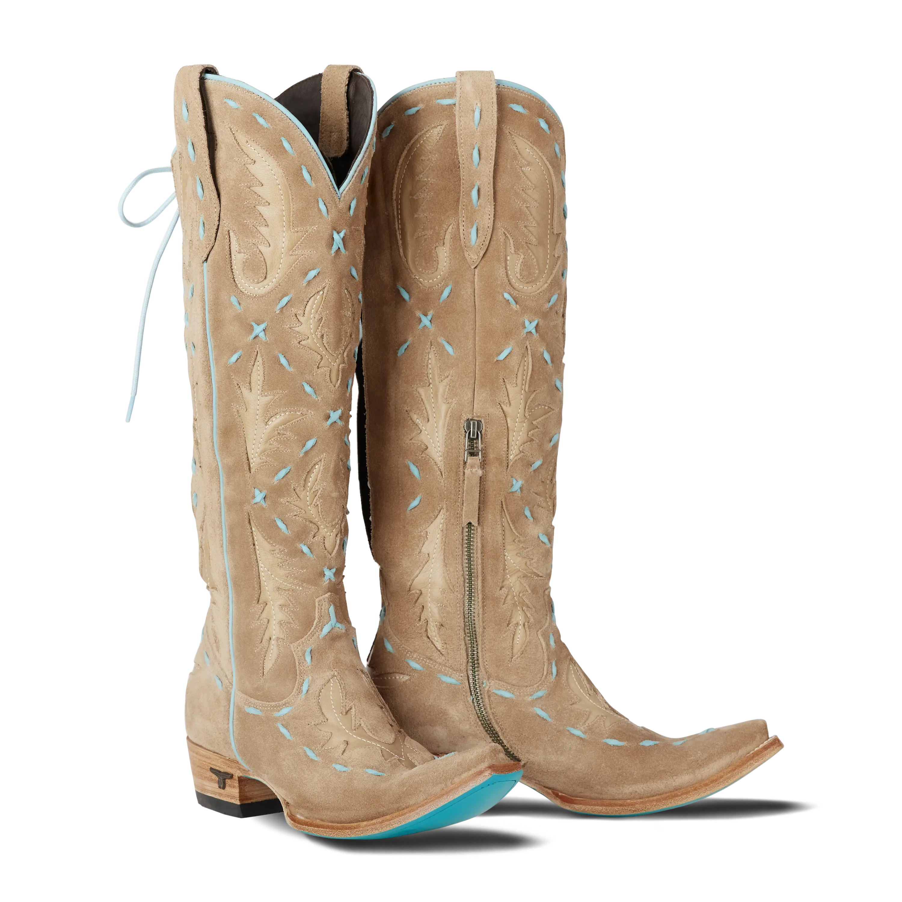 Reverie Knee High Corset - Latte Suede and Powder Blue Ladies Boot Latte Suede and Powder Blue Western Fashion by Lane