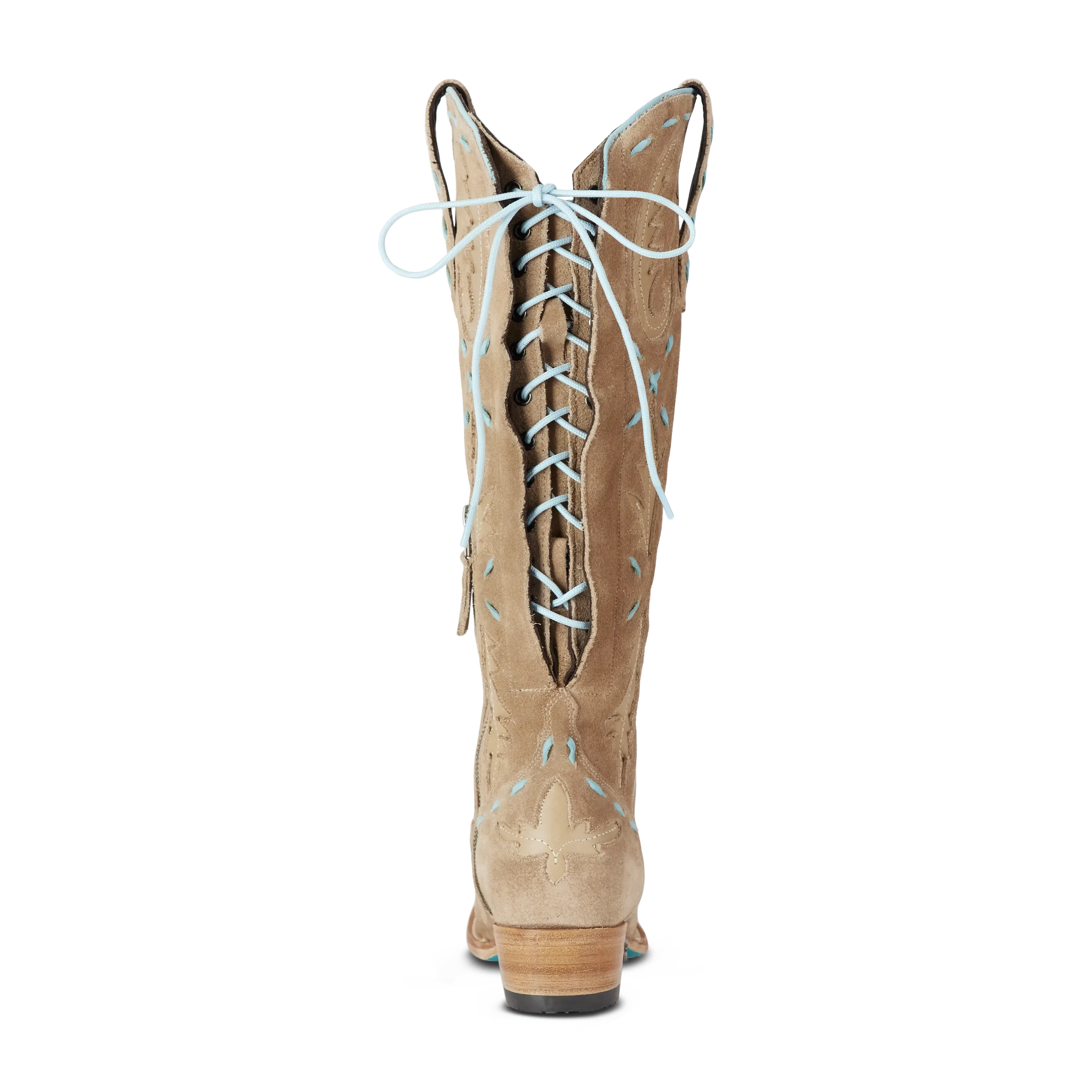 Reverie Knee High Corset - Latte Suede and Powder Blue Ladies Boot Western Fashion by Lane