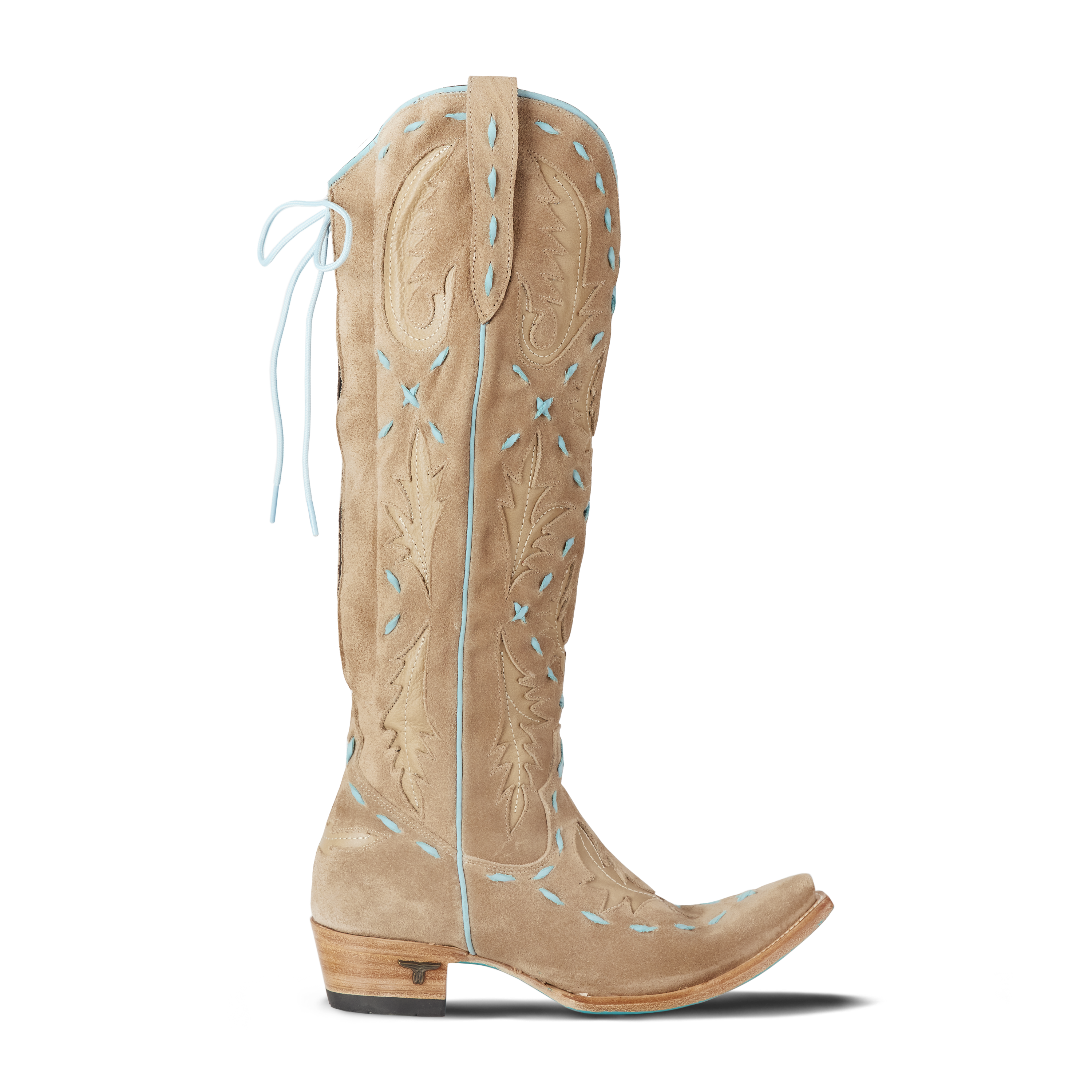 Reverie Knee High Corset - Latte Suede and Powder Blue Ladies Boot Western Fashion by Lane
