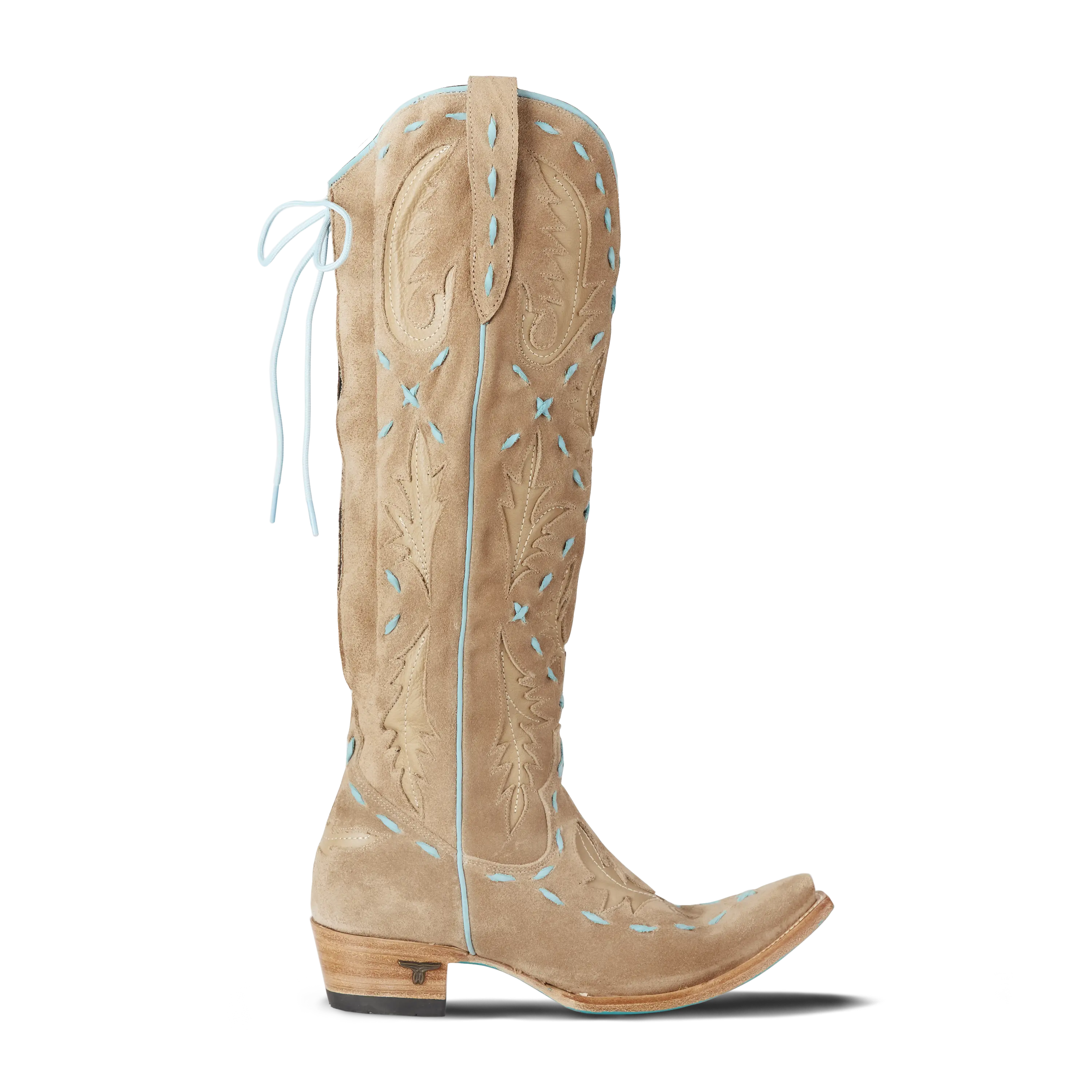 Reverie Knee High Corset - Latte Suede and Powder Blue Ladies Boot Western Fashion by Lane