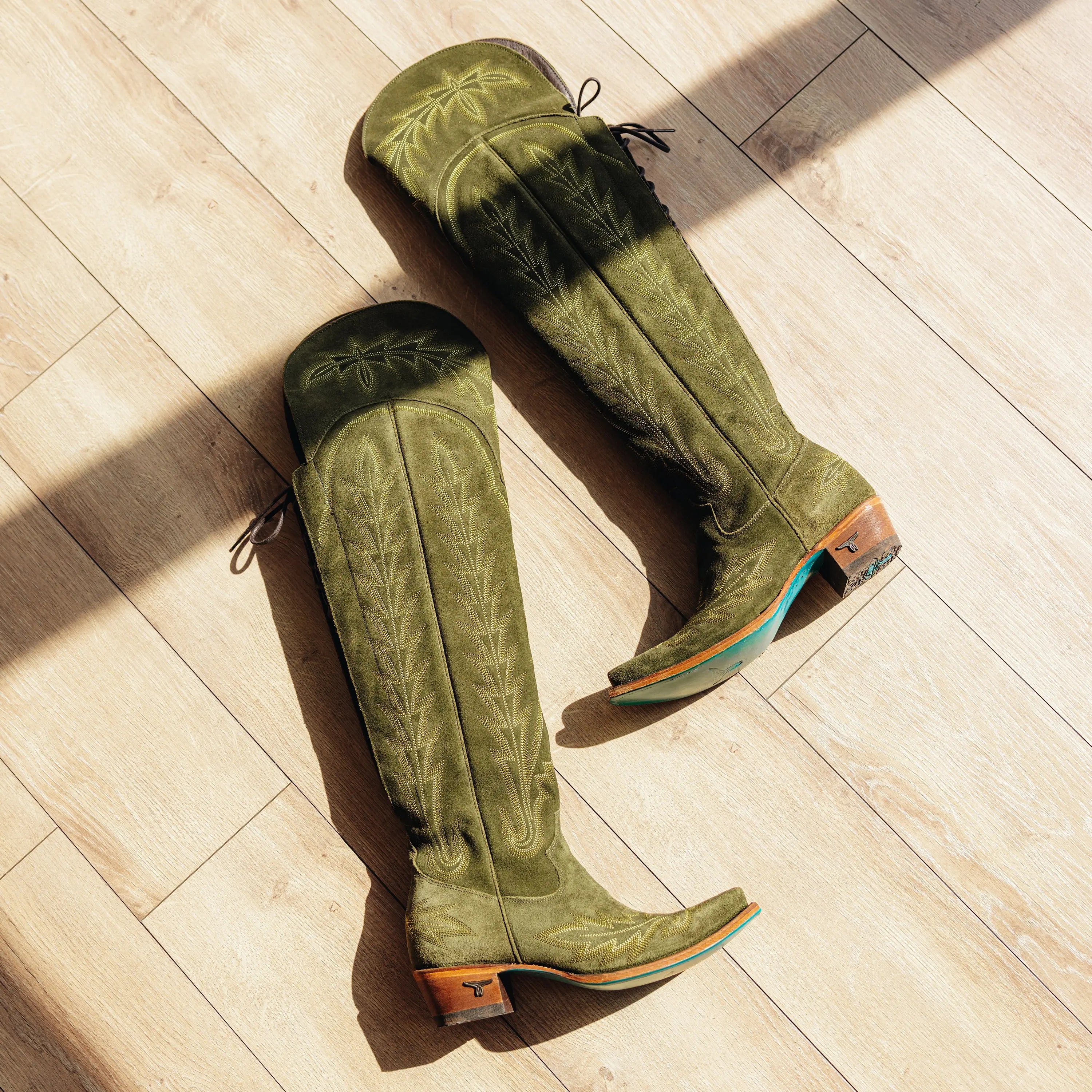 Lexington OTK Corset - Olive Suede Ladies Boot Western Fashion by Lane