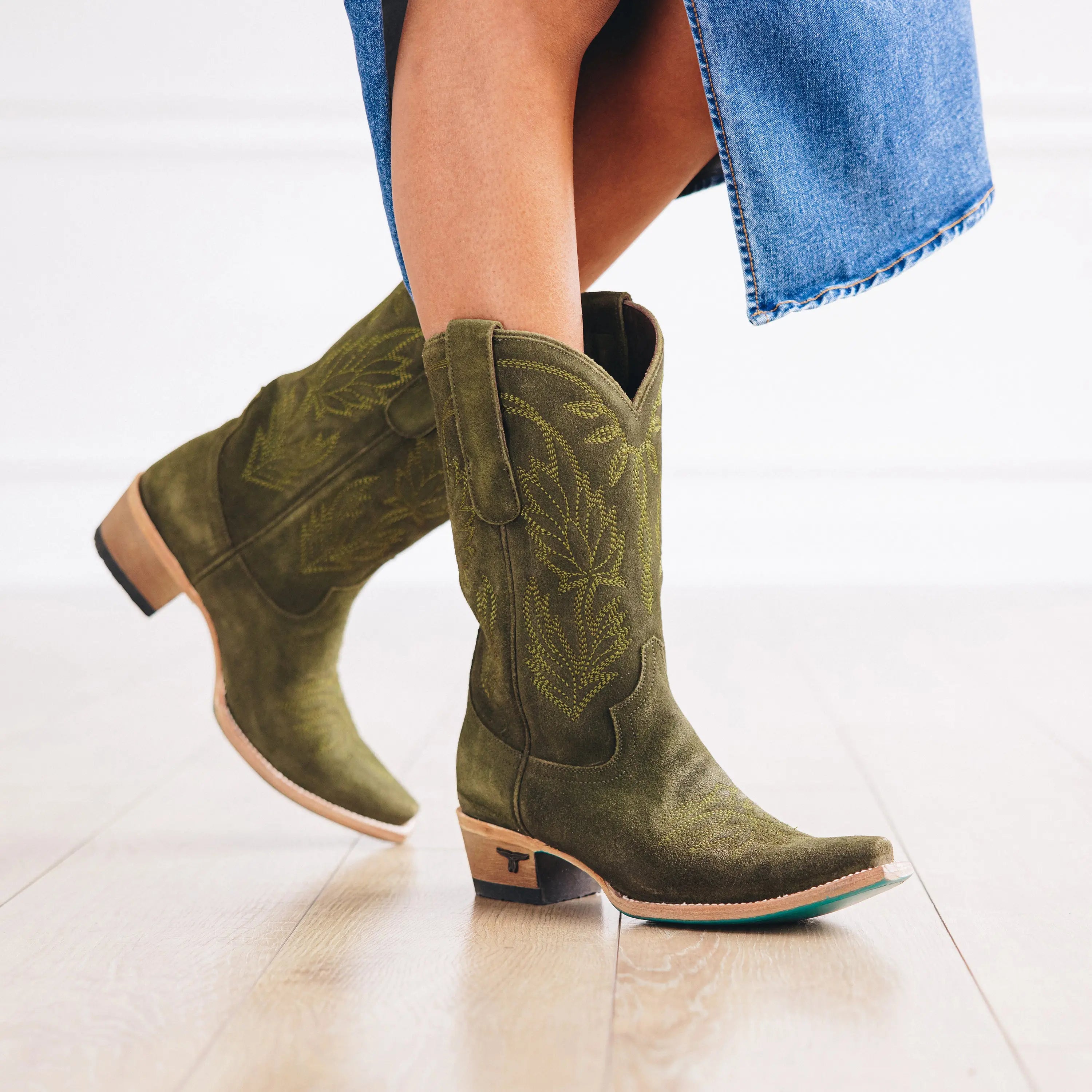 Sandaga Midi - Olive Suede Ladies Boot Western Fashion by Lane