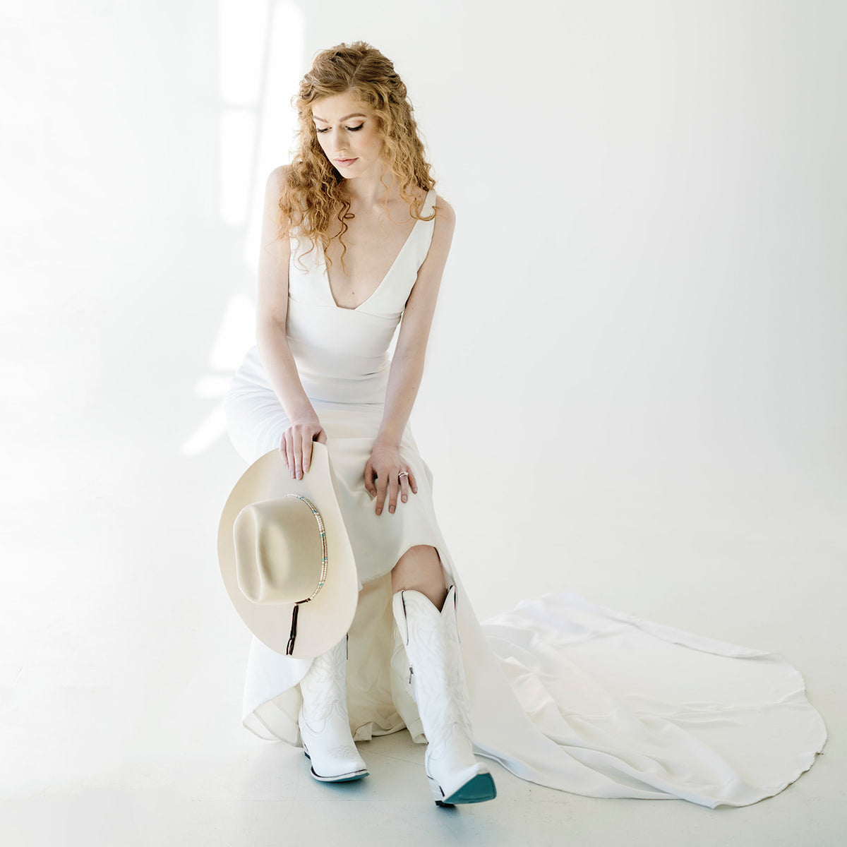Tall White Wedding Boots with Blue Bottom