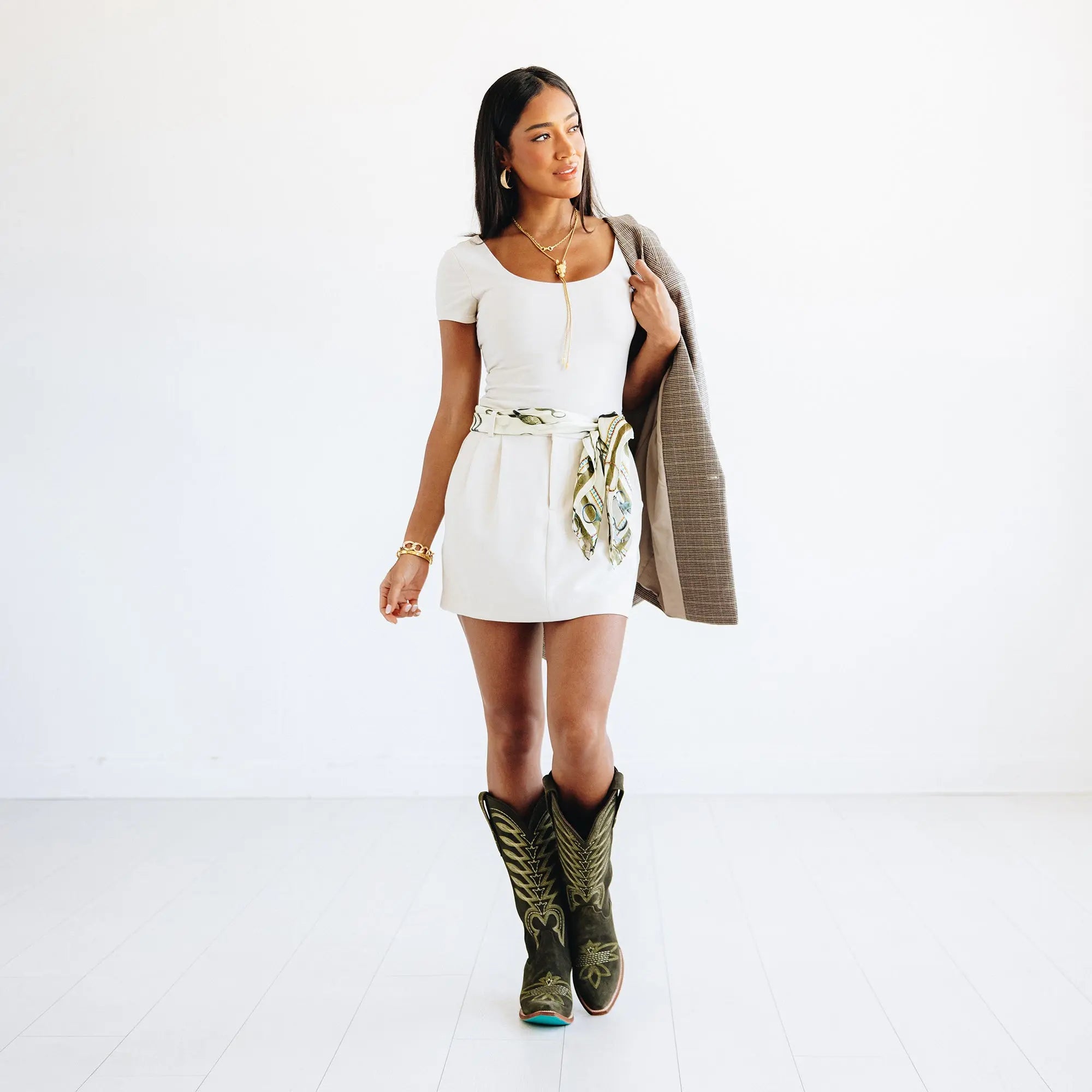 Squash Blossom Boot - Olive Suede Ladies Boot Western Fashion by Lane