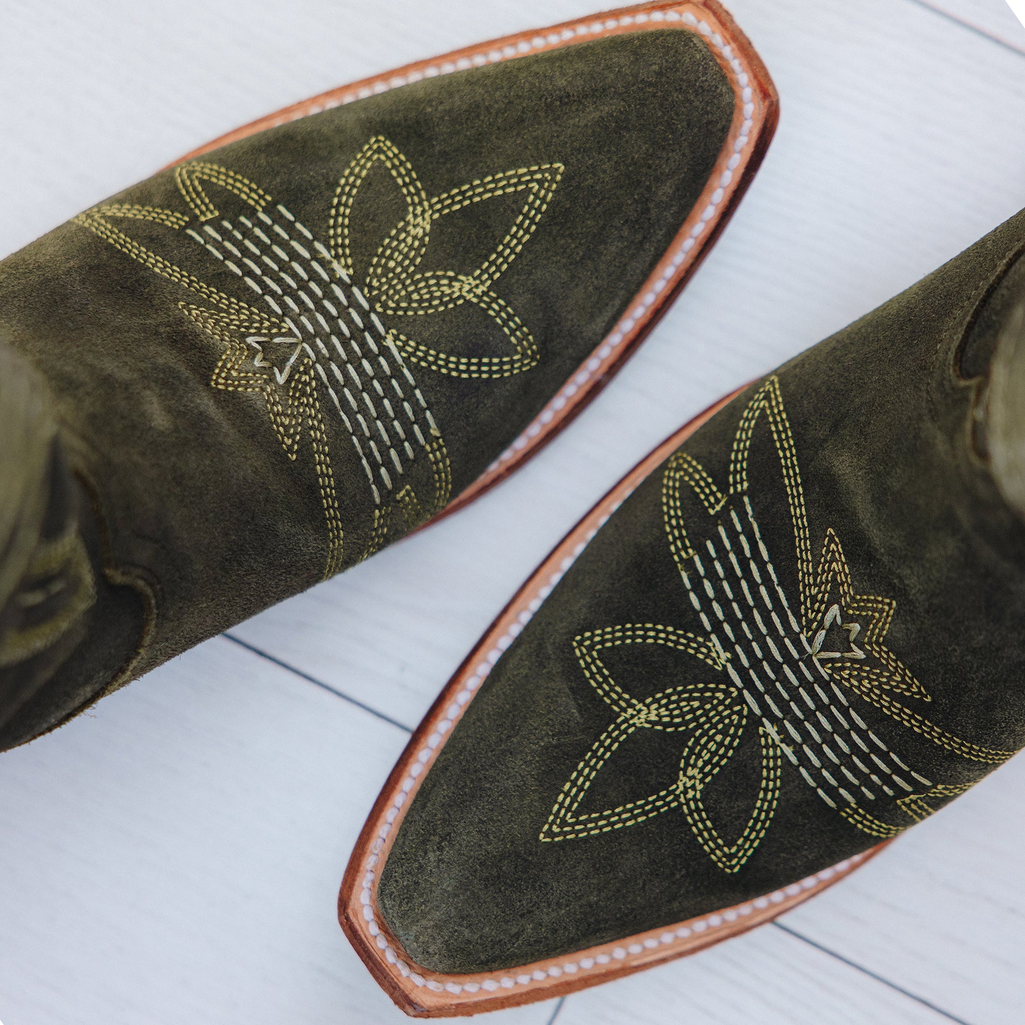 Squash Blossom Boot - Olive Suede Ladies Boot Western Fashion by Lane