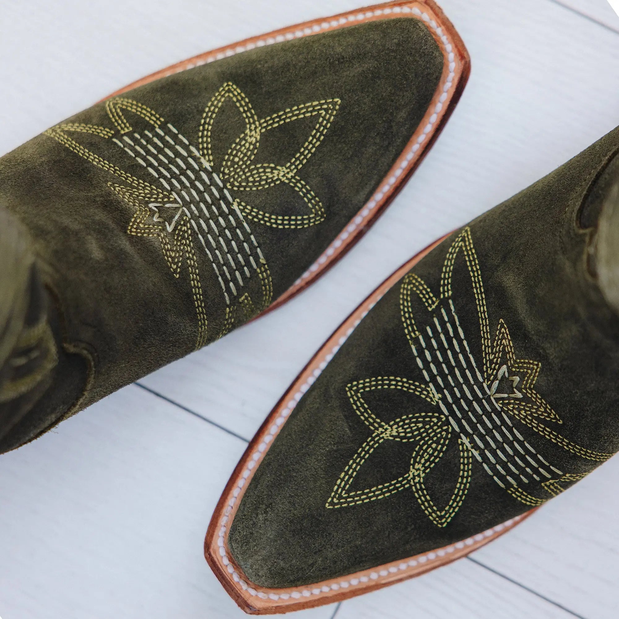 Squash Blossom Boot - Olive Suede Ladies Boot Western Fashion by Lane