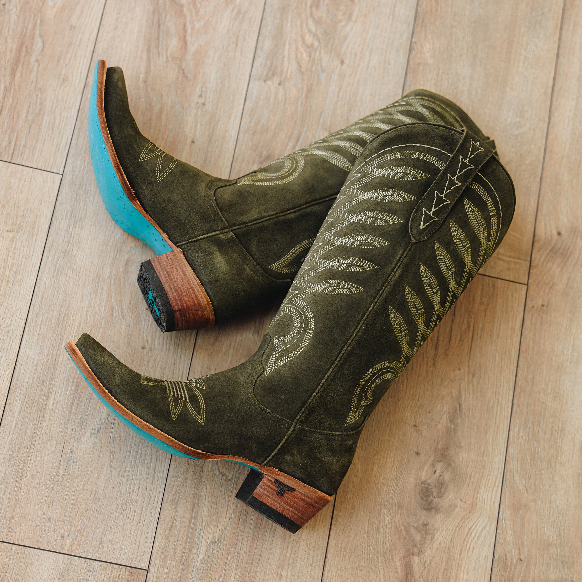 Squash Blossom Boot - Olive Suede Ladies Boot Western Fashion by Lane