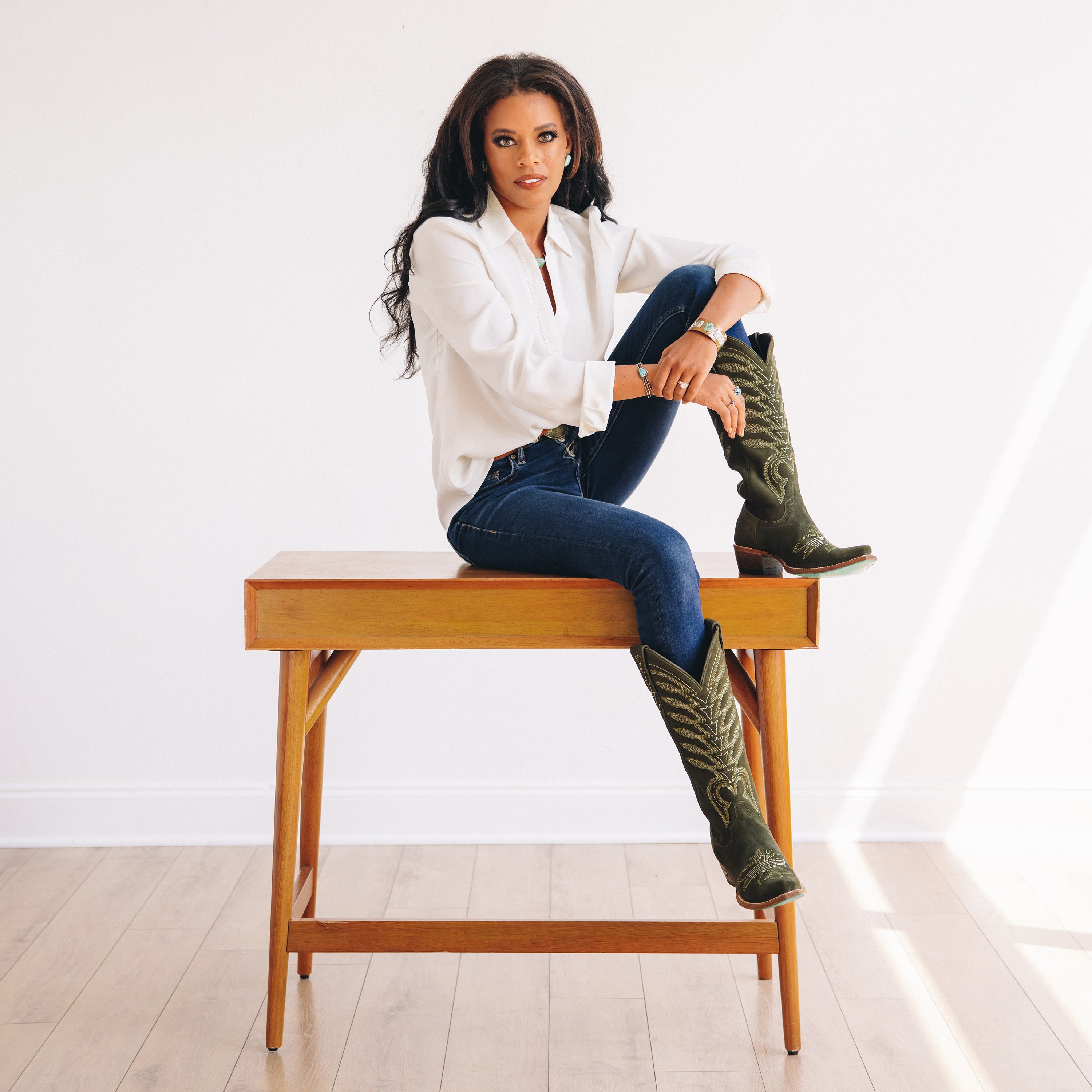 Squash Blossom Boot - Olive Suede Ladies Boot Western Fashion by Lane