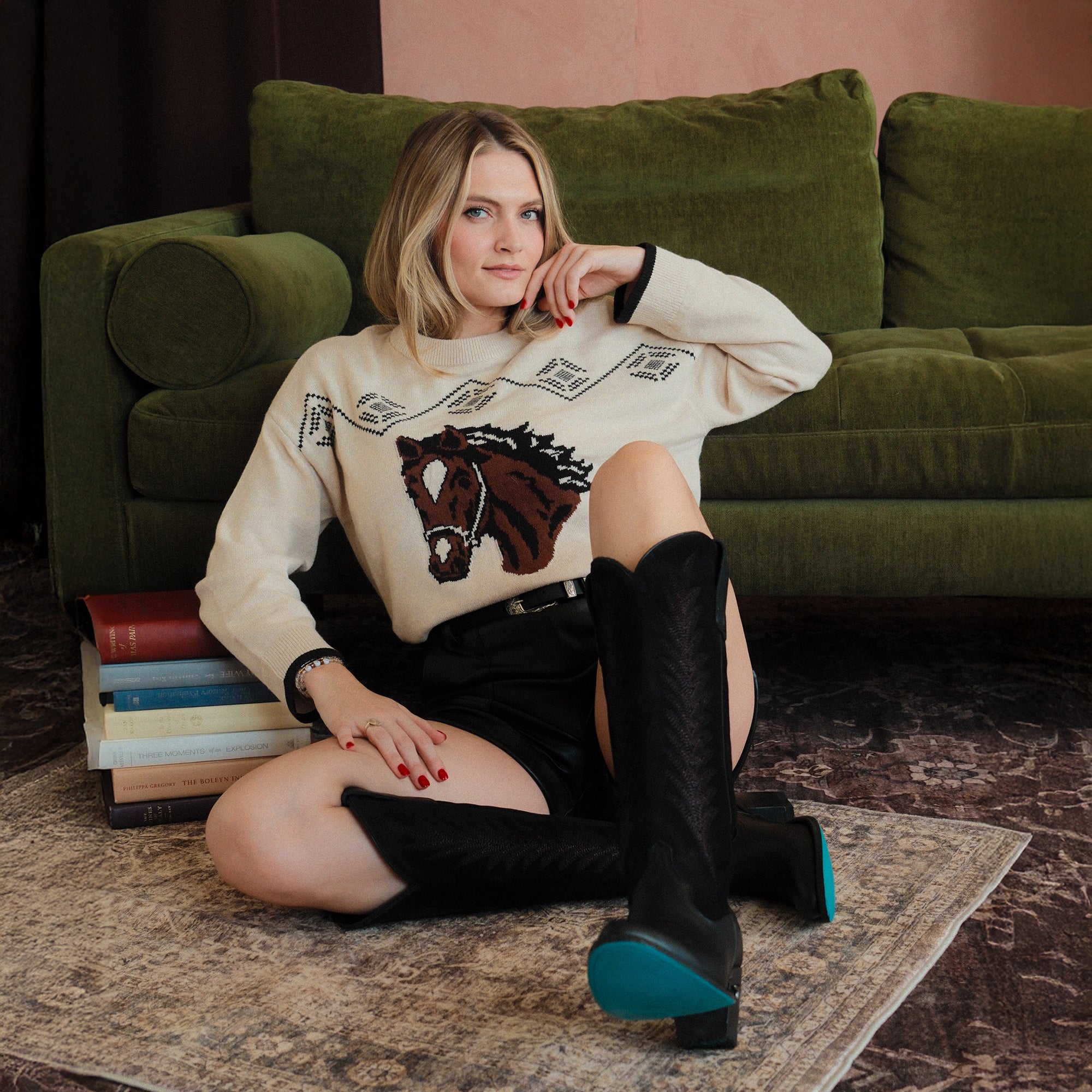 Jentry Knee High Boot - Jet Black & Soft Black Suede Ladies Boot Western Fashion by Lane