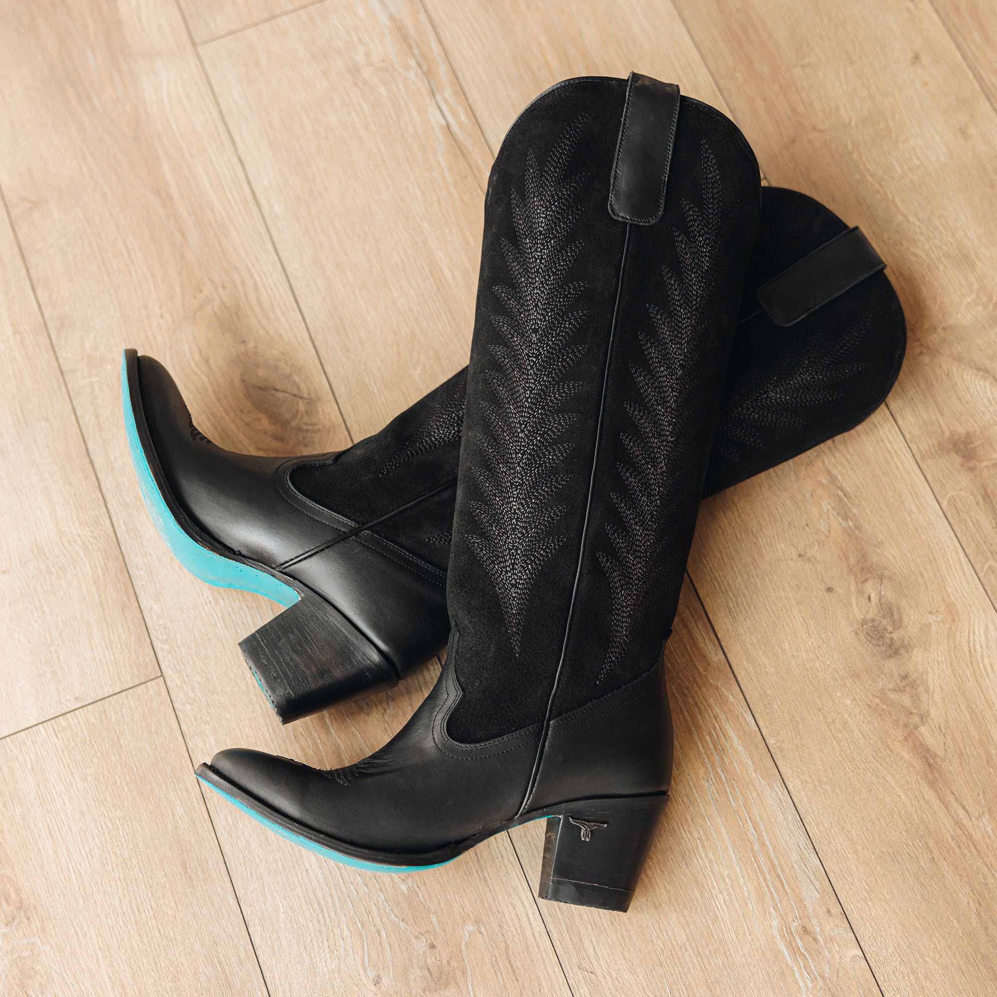 Jentry Knee High Boot - Jet Black & Soft Black Suede Ladies Boot Western Fashion by Lane