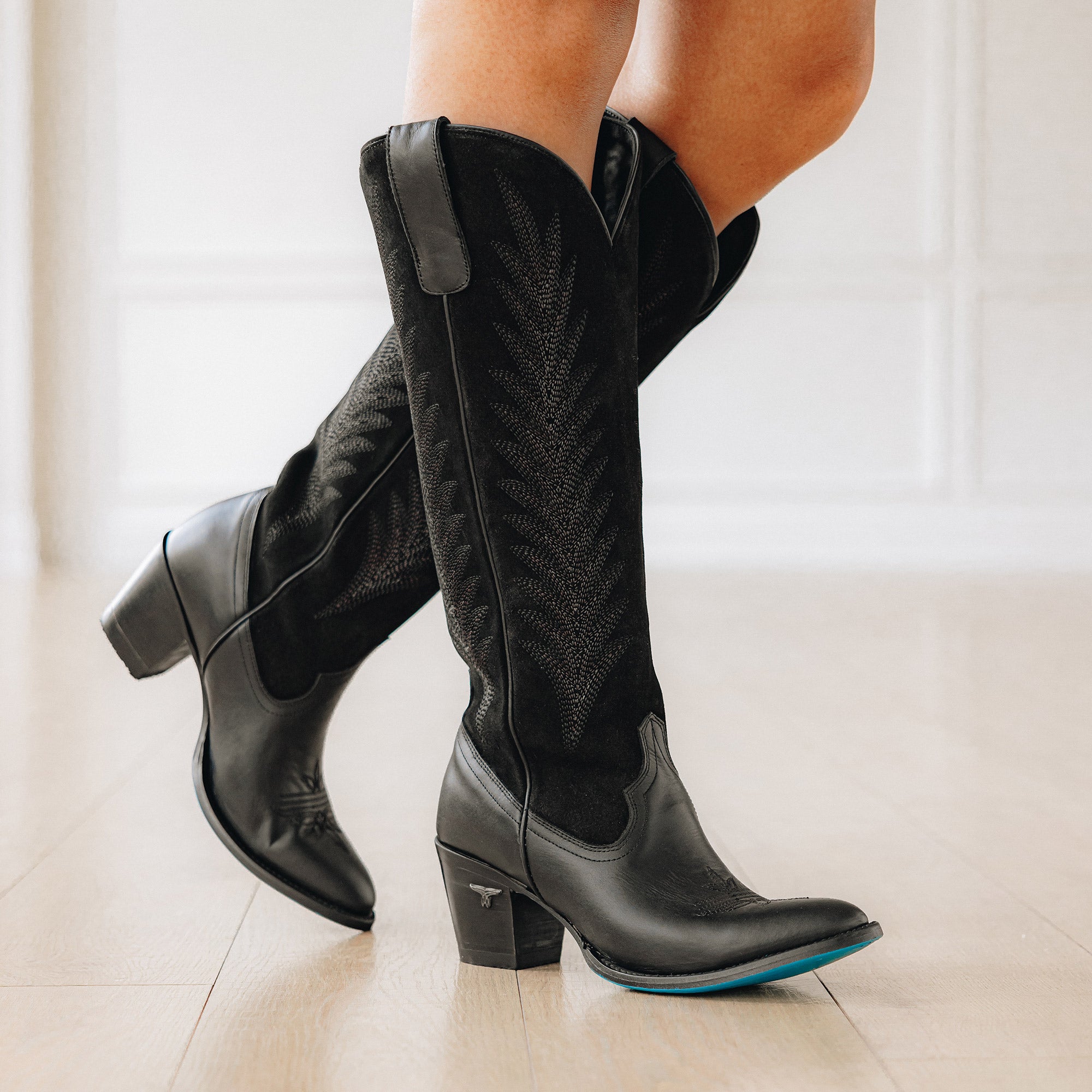 Jentry Knee High Boot - Jet Black & Soft Black Suede Ladies Boot Western Fashion by Lane