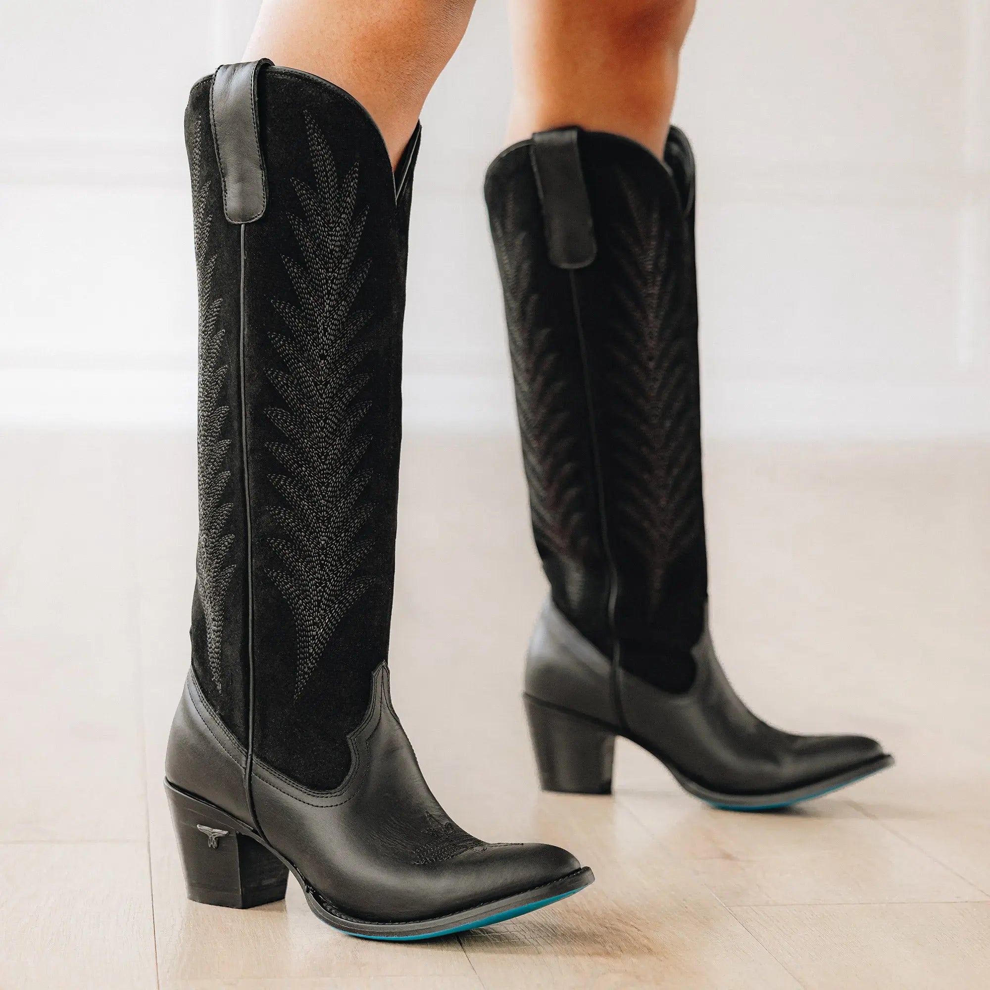 Jentry Knee High Boot - Jet Black & Soft Black Suede Ladies Boot Western Fashion by Lane