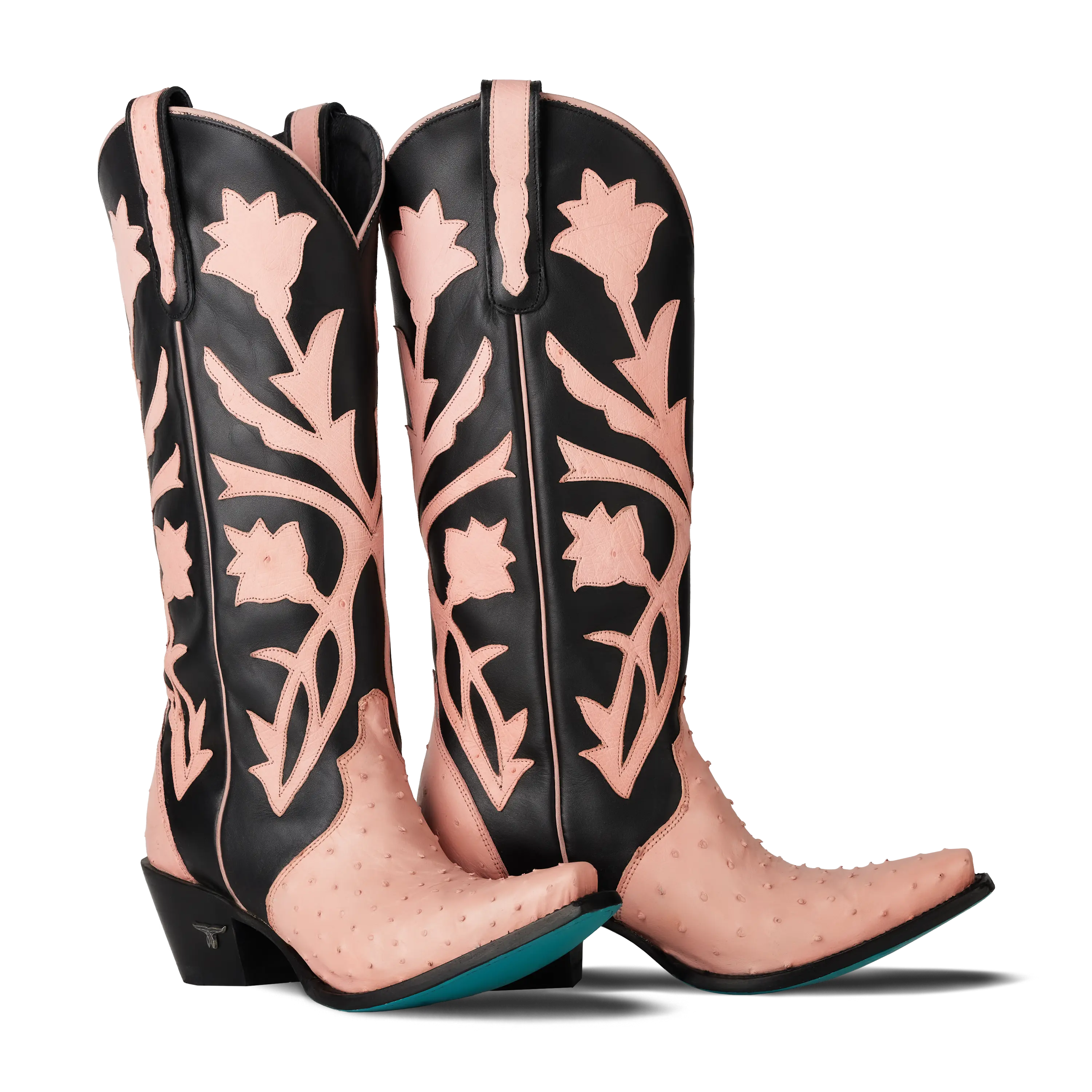 Jolene Exotic Boot - Blush Ostrich & Jet Black Ladies Boot Blush-Ostrich Western Fashion by Lane