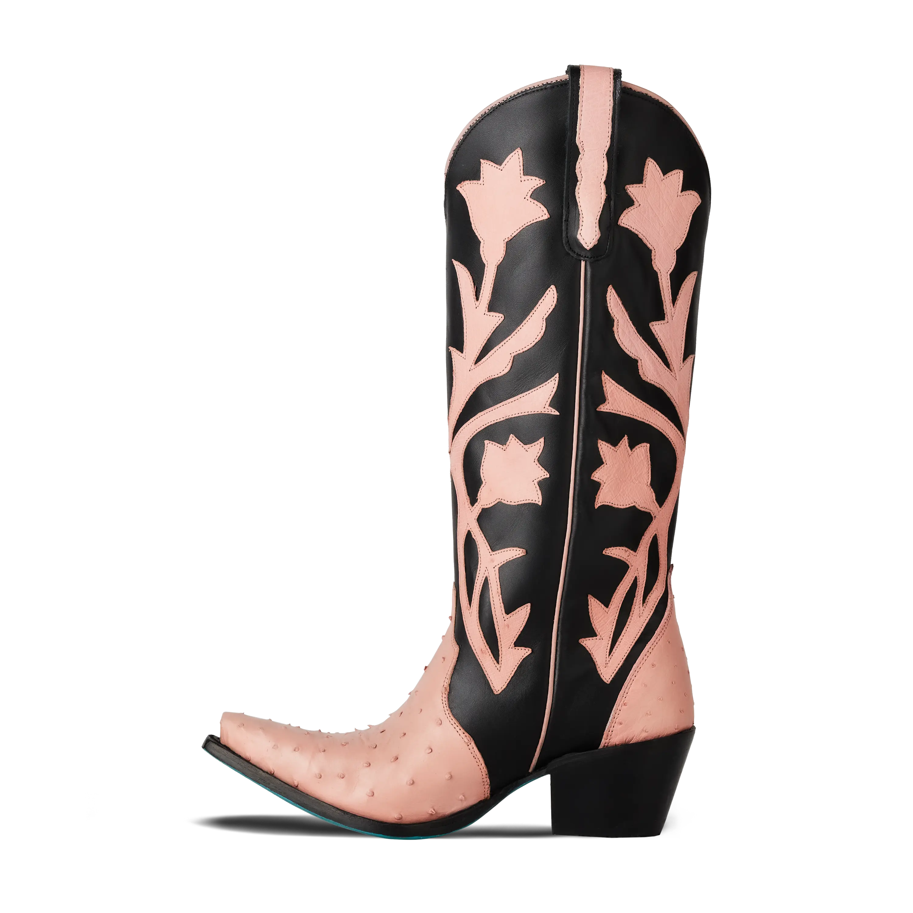 Jolene Exotic Boot - Blush Ostrich & Jet Black Ladies Boot Western Fashion by Lane