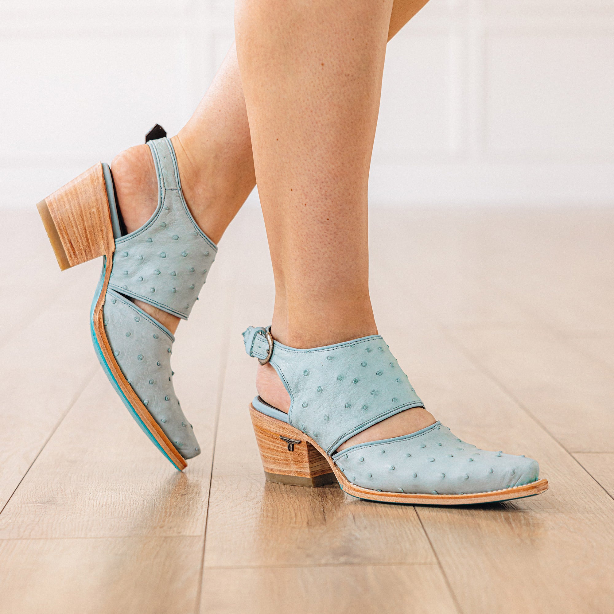 Plain Jane Slingback Mule - Powder Blue Ostrich Mule Western Fashion by Lane